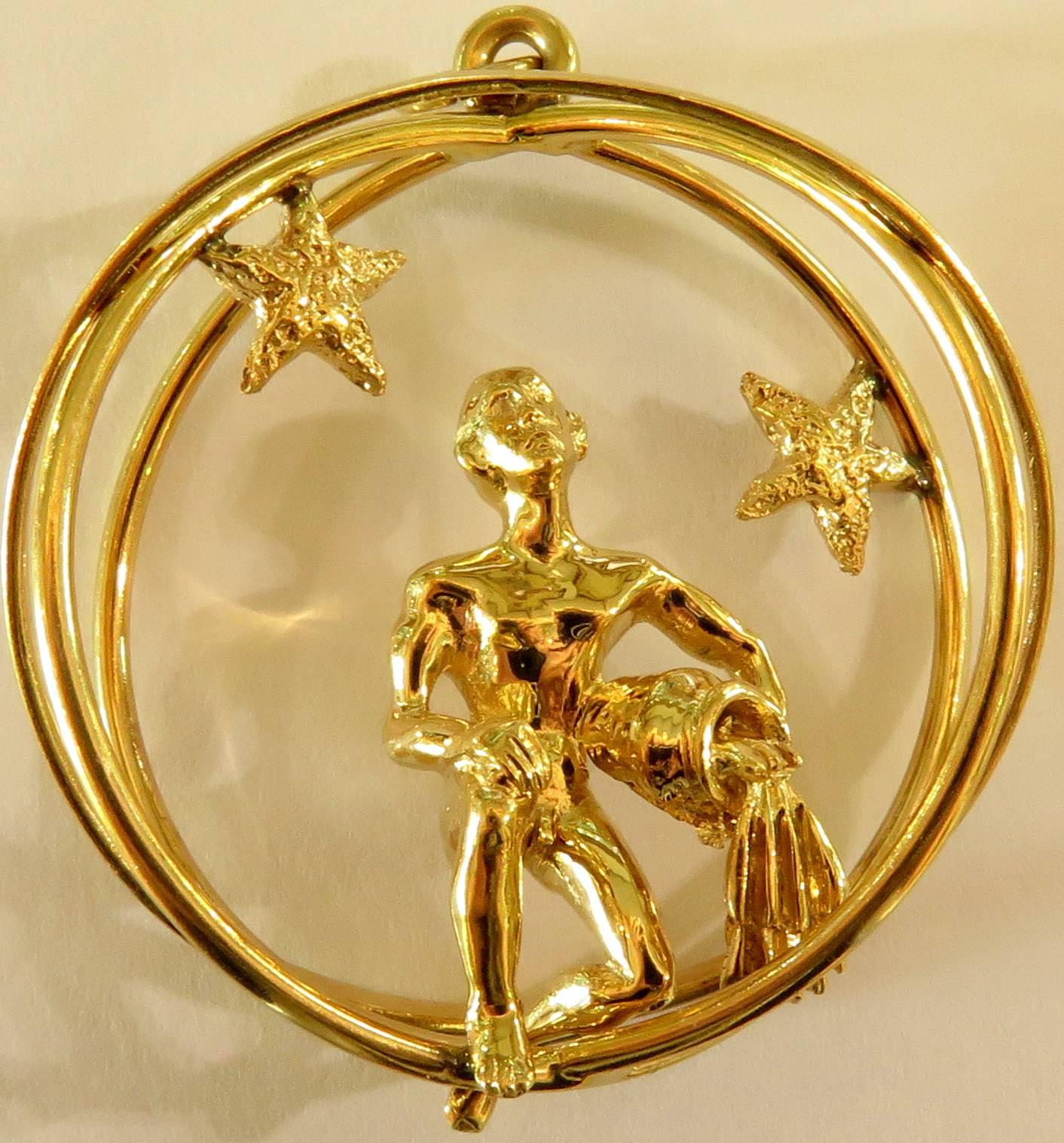 Large Aquarius 3D Nude Male with Three Spheres Gold Pendant Charm 2