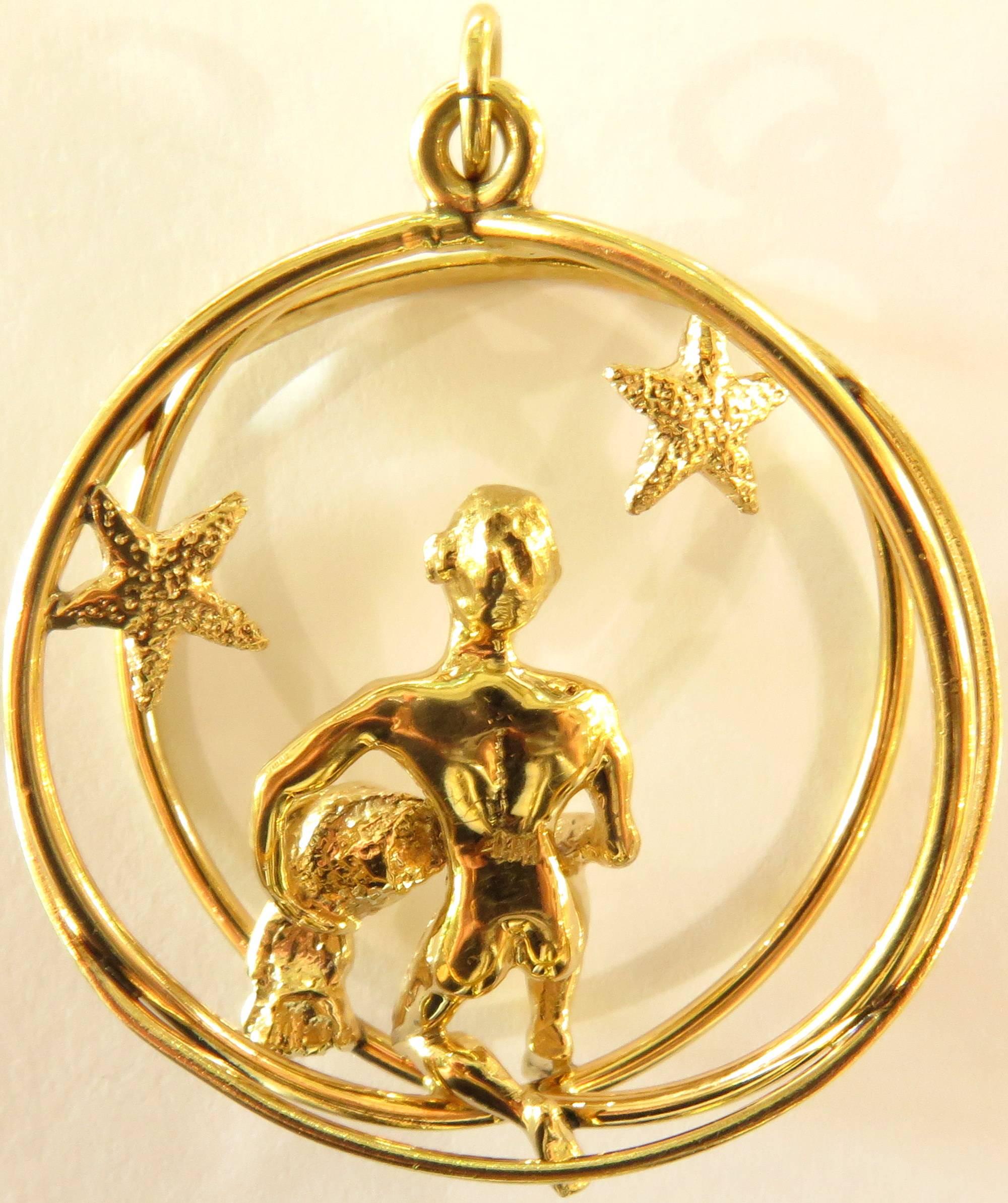 Large Aquarius 3D Nude Male with Three Spheres Gold Pendant Charm 5