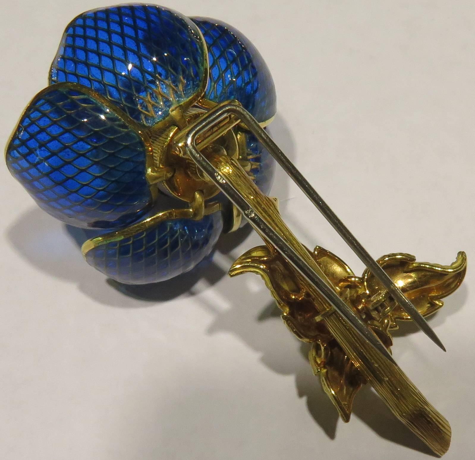 French Ladybug Plique a Jour Enamel En Tremblant Diamond Gold Pin 1