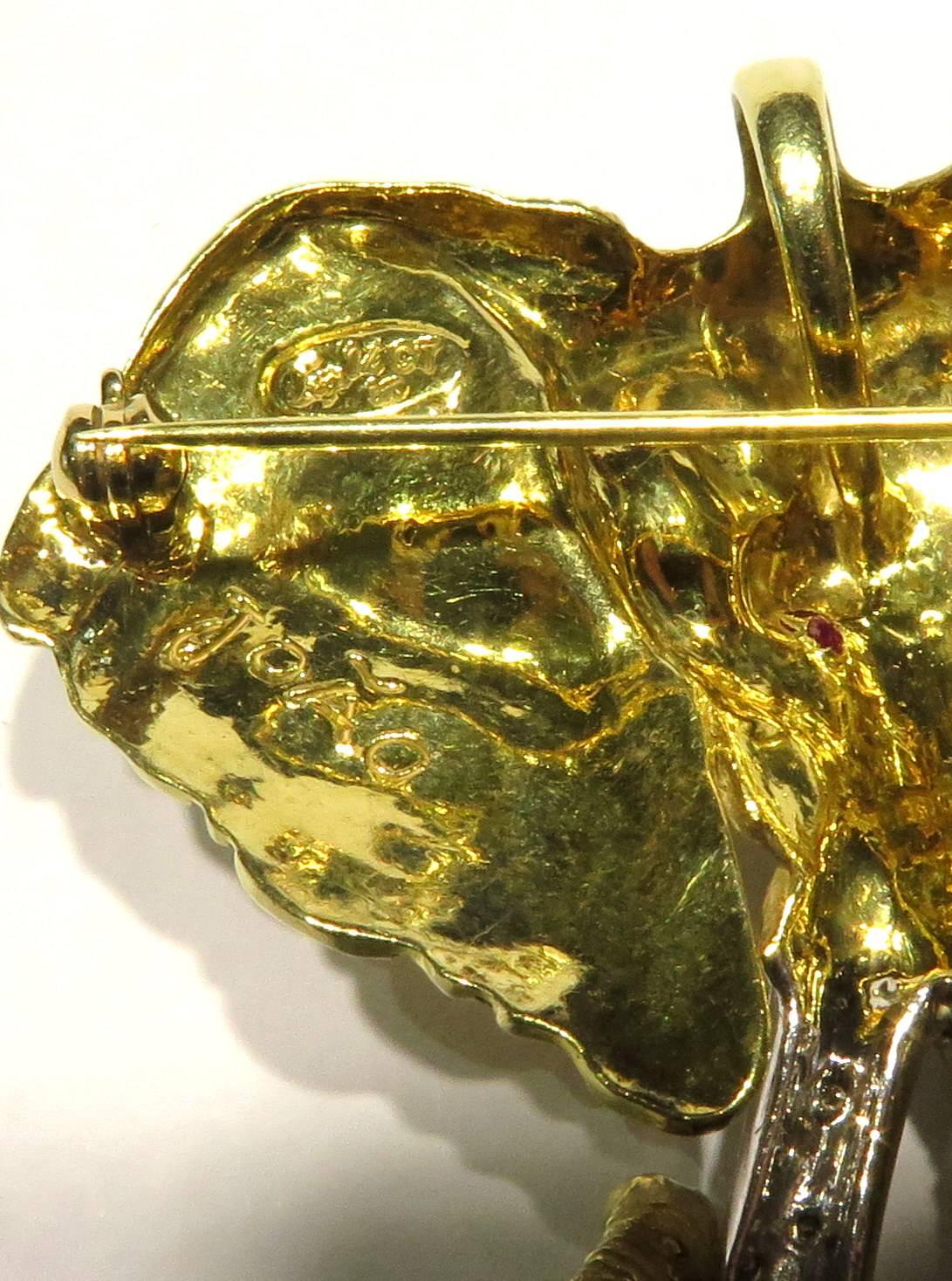 Joao Elephant Realistically Detailed Large Ruby Diamond Gold  Pin Pendant 2