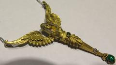 Egyptian Revival Emerald Diamond Gold Platinum Winged Woman Necklace