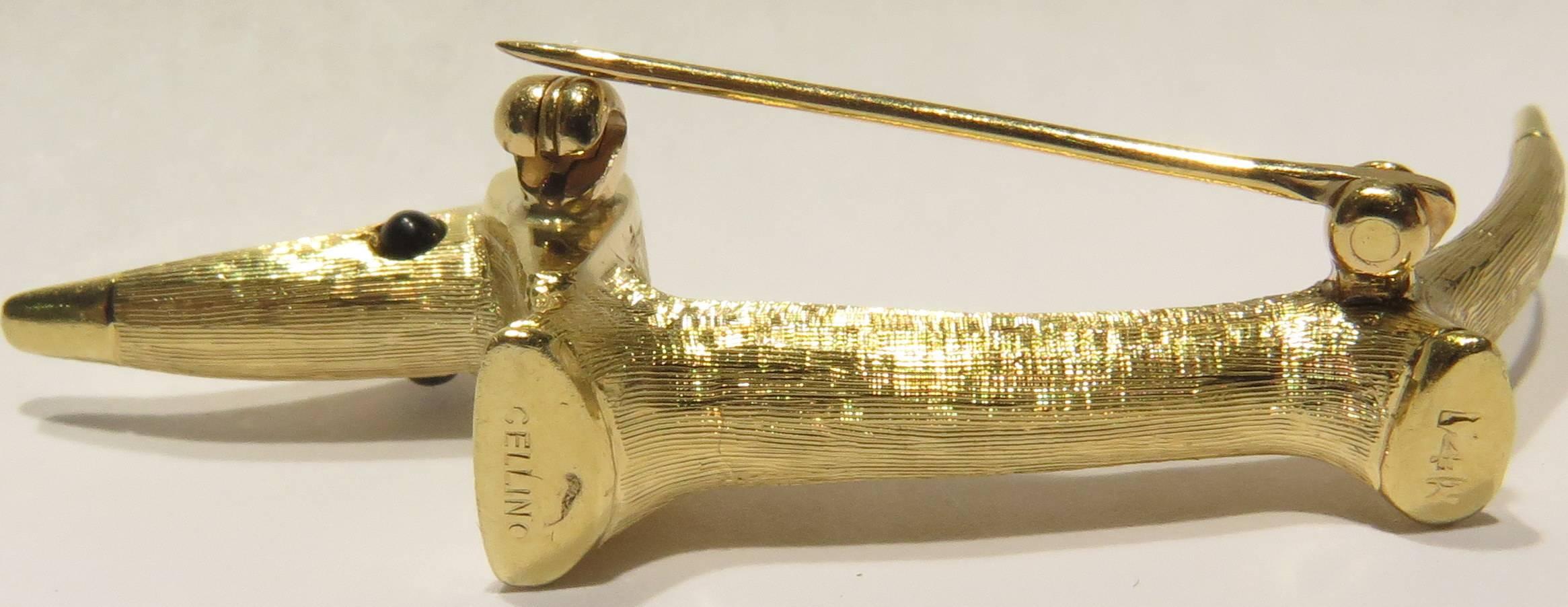 Cellino Onyx Gold Thick Textured Stylized Dachshund Dog Pin 2