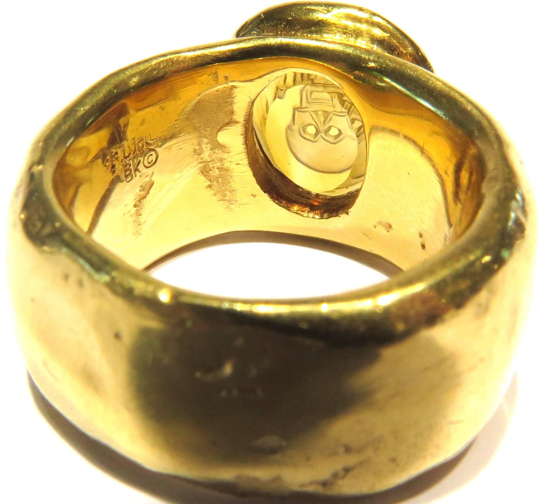 Loree Rodkin Carved Citrine Skull and Crossbones Large Heavy Band Ring 1