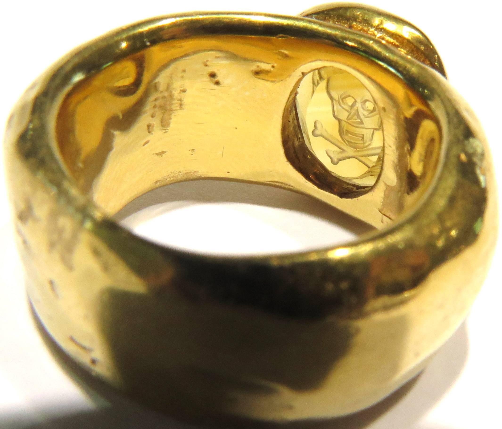Loree Rodkin Carved Citrine Skull and Crossbones Large Heavy Band Ring 3