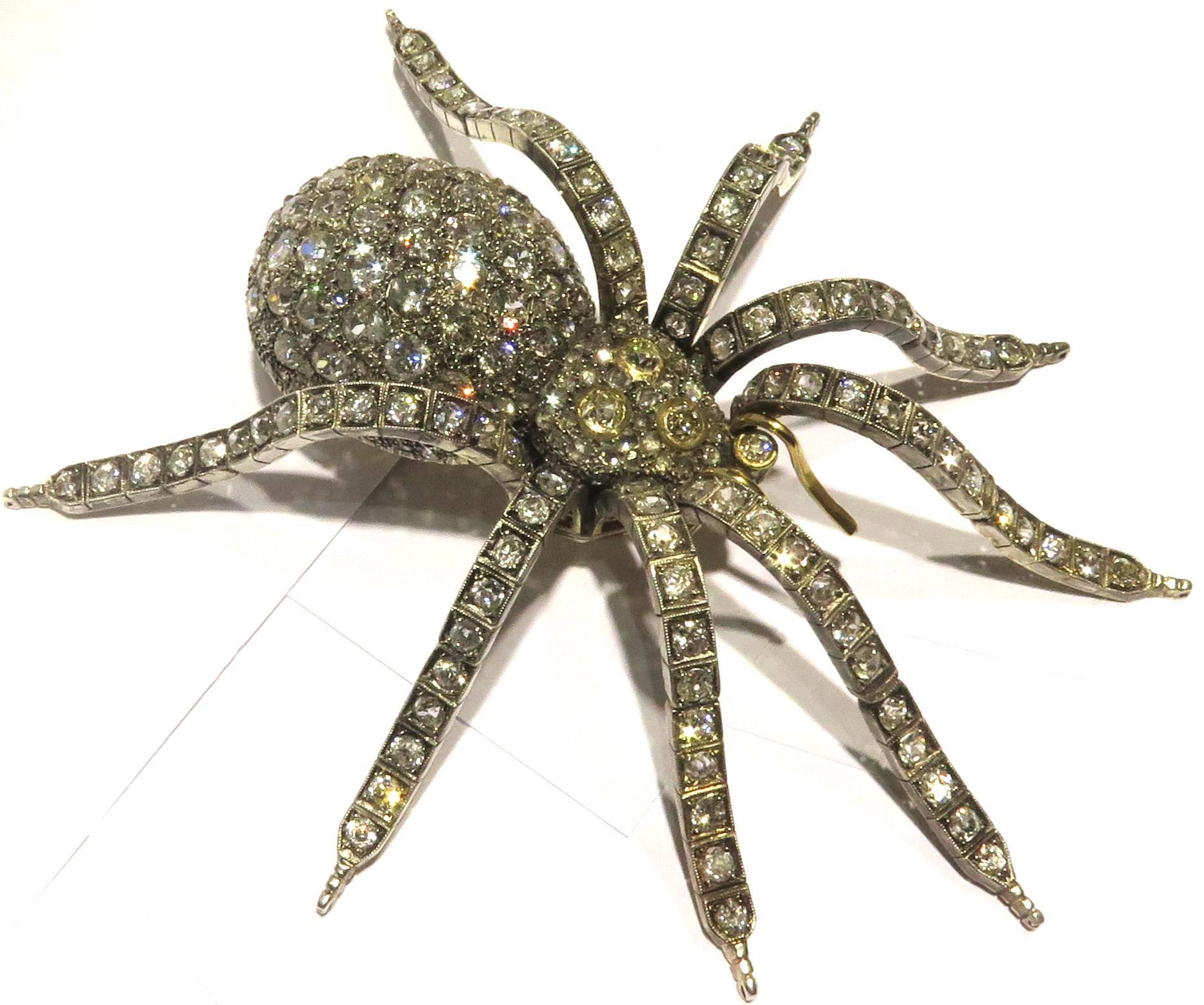 Magnificent XtraLarge Spider Pin 5 5/8 in 43cts Diamonds Gold SilverTremblant c In Excellent Condition In Palm Beach, FL