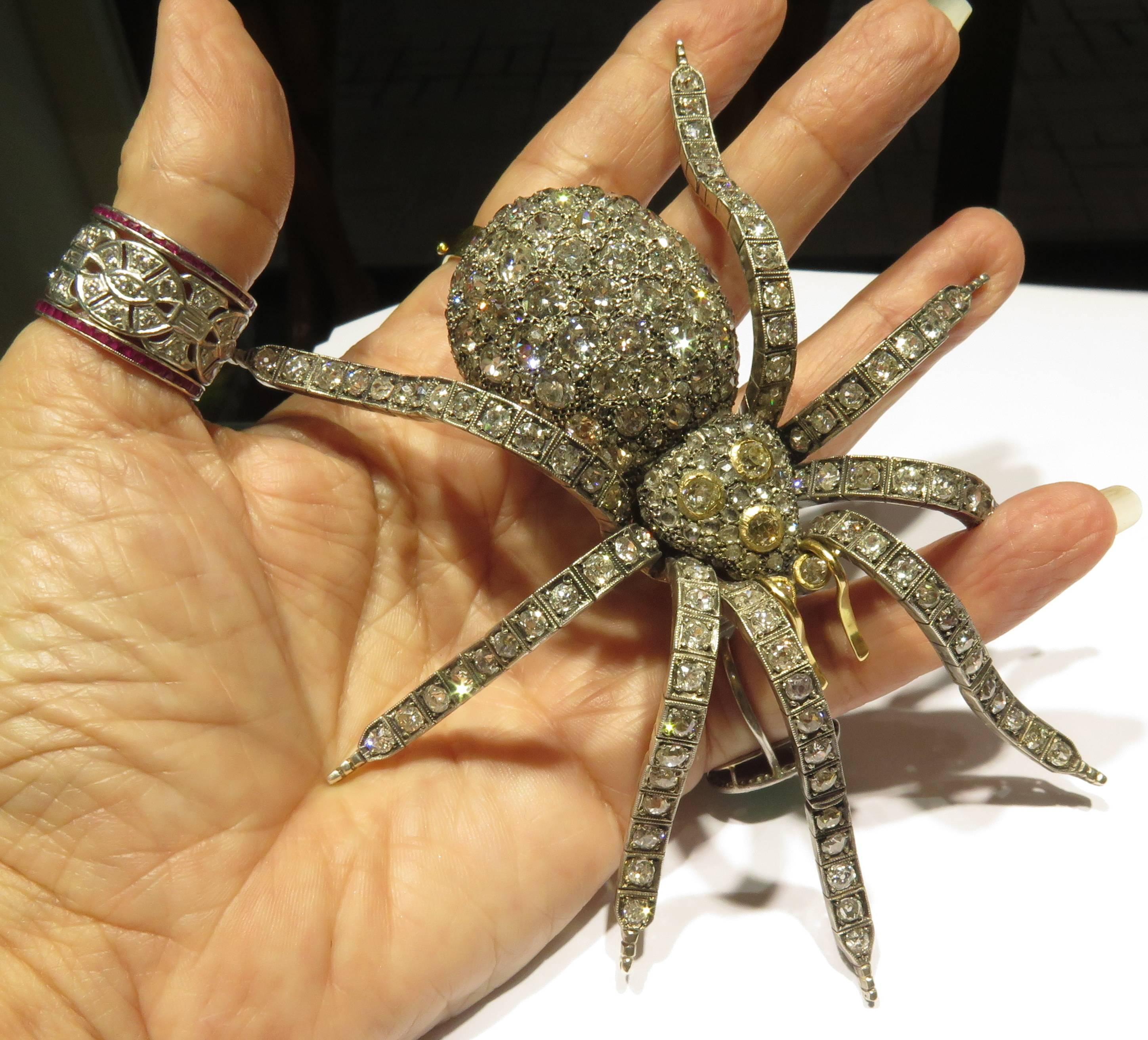 Women's or Men's Magnificent XtraLarge Spider Pin 5 5/8 in 43cts Diamonds Gold SilverTremblant c
