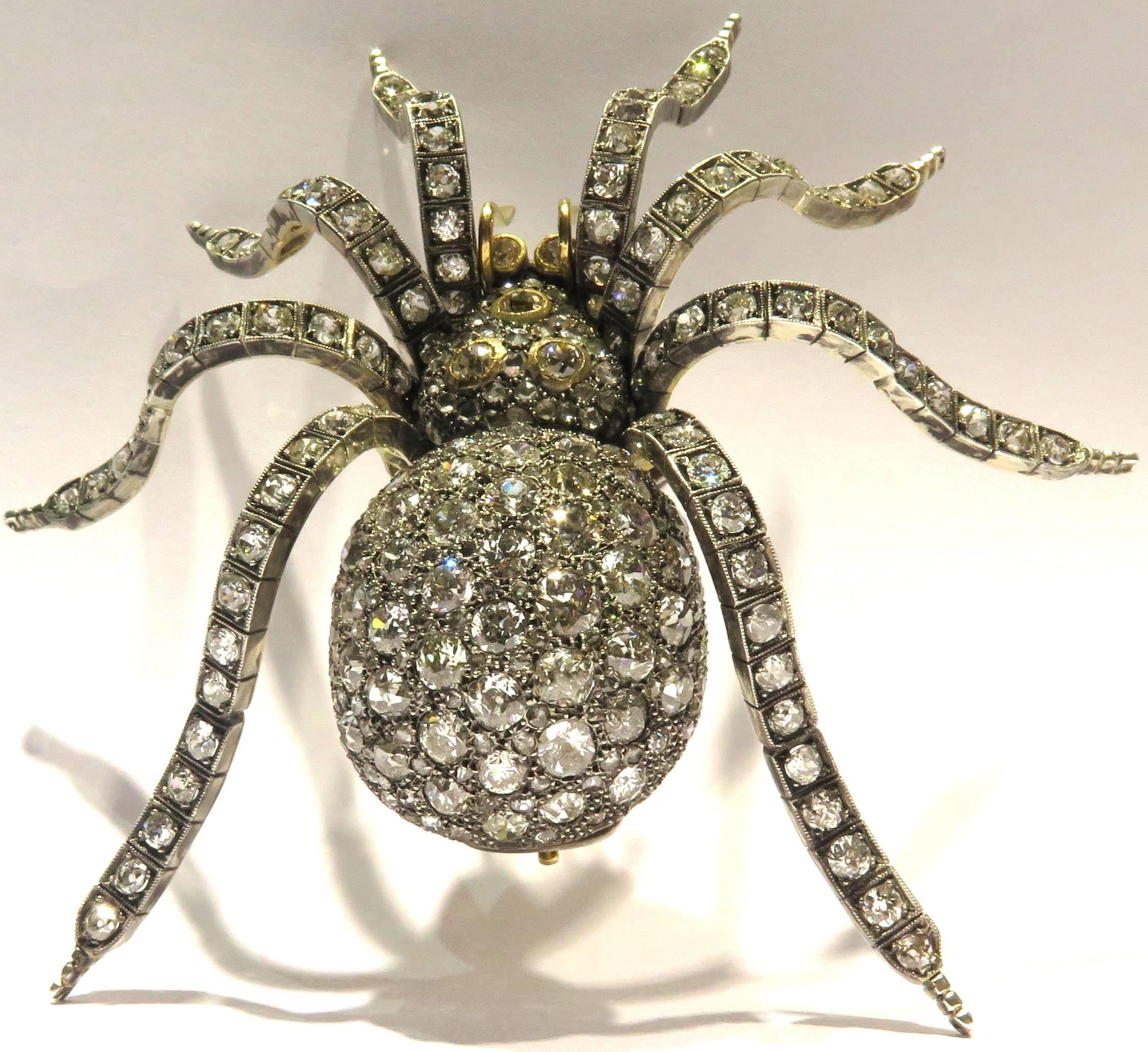 Magnificent XtraLarge Spider Pin 5 5/8 in 43cts Diamonds Gold SilverTremblant c 3