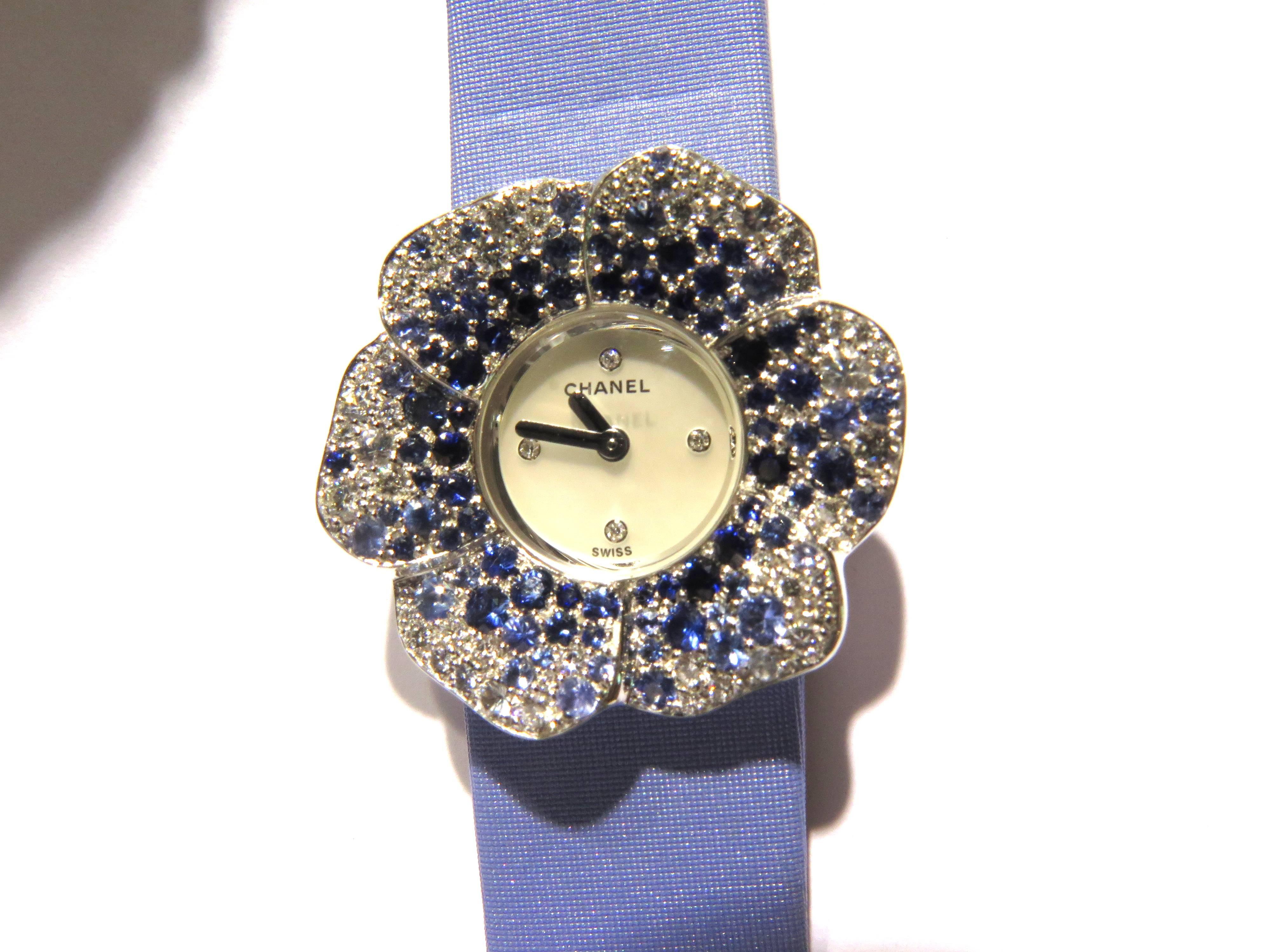 Chanel Camellia Diamond Sapphire Flower Watch  1