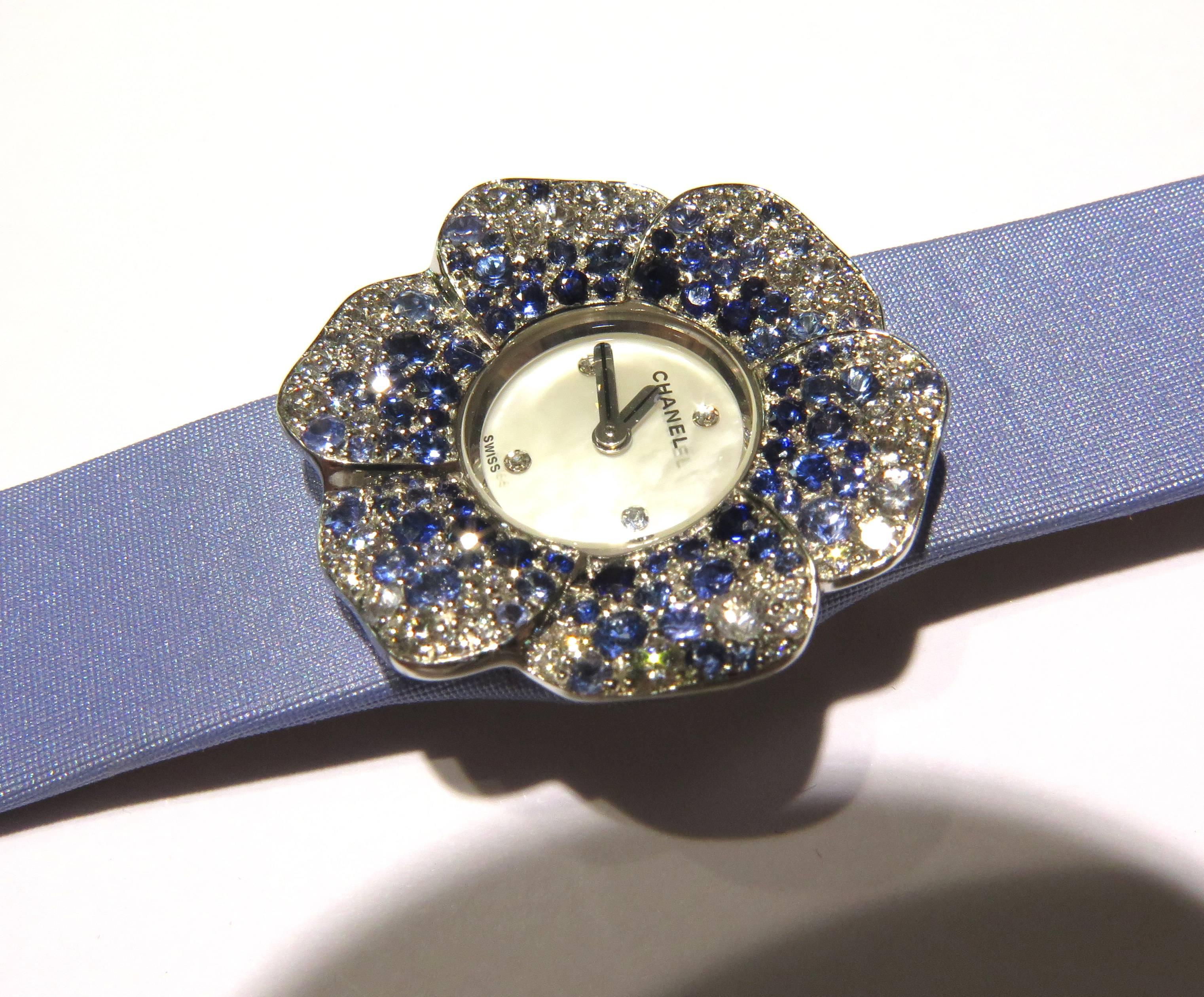 Chanel Camellia Diamond Sapphire Flower Watch  2