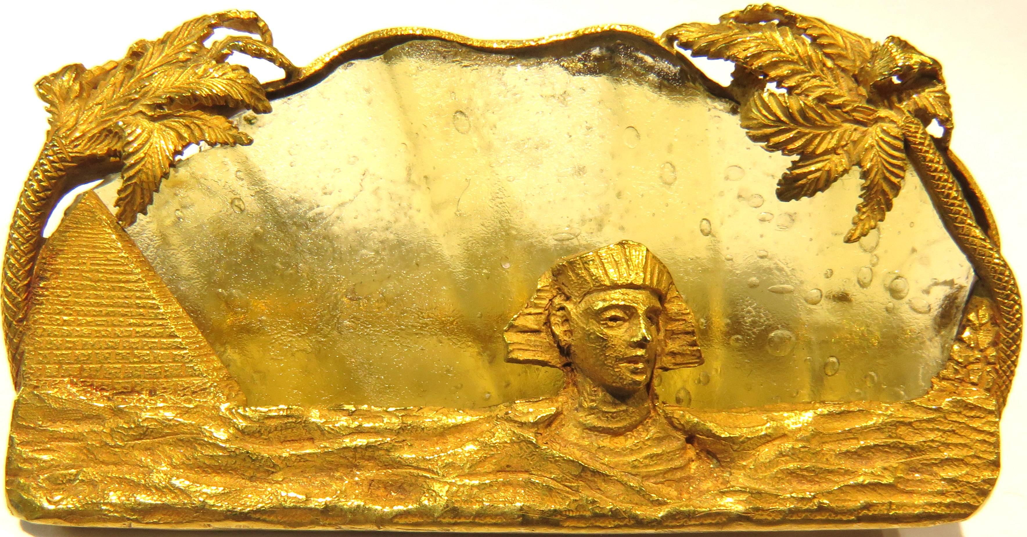 Women's or Men's Rare Egyptian Sphinx Ancient Glass Gold Brooch