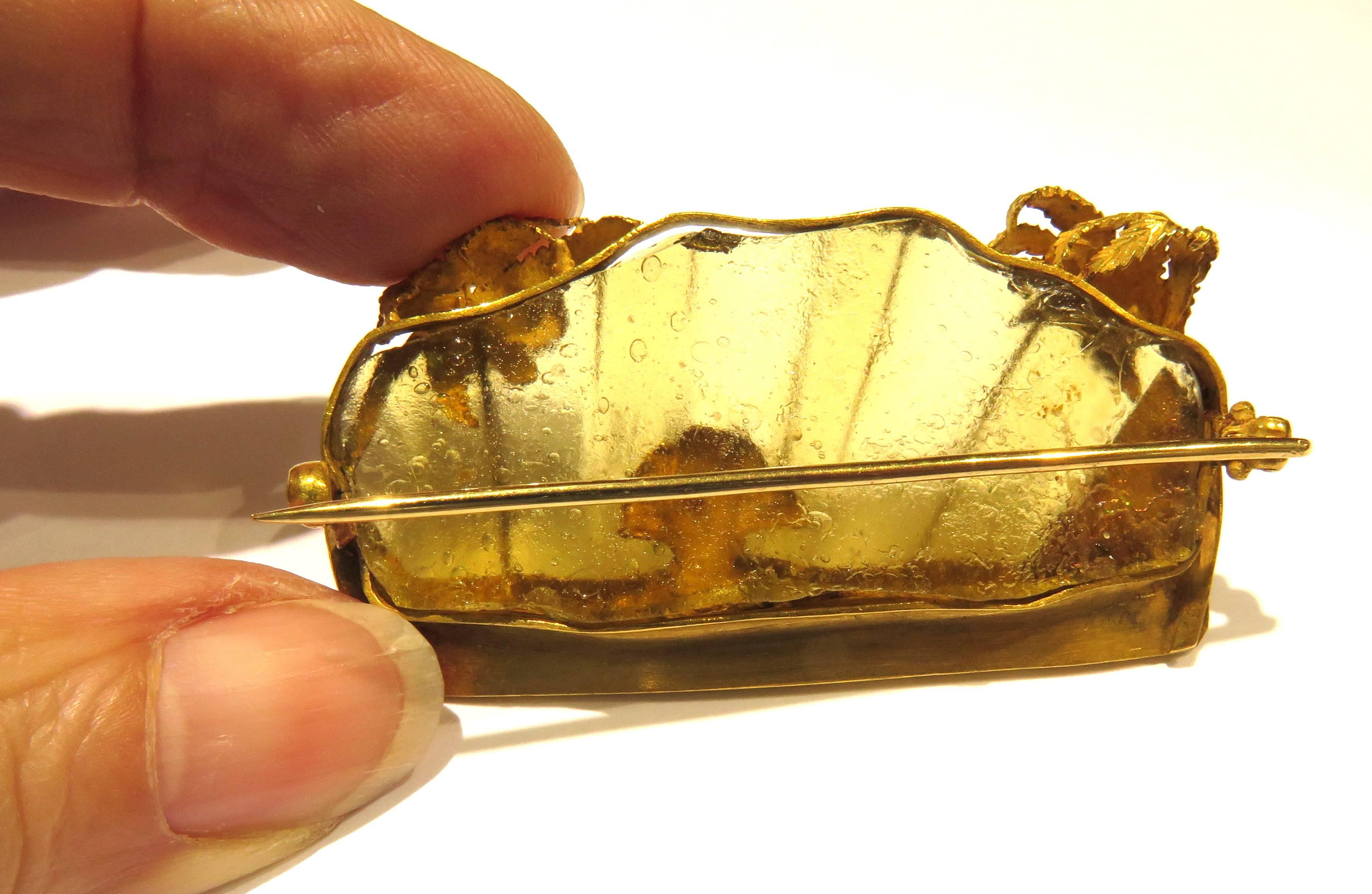 Rare Egyptian Sphinx Ancient Glass Gold Brooch 1