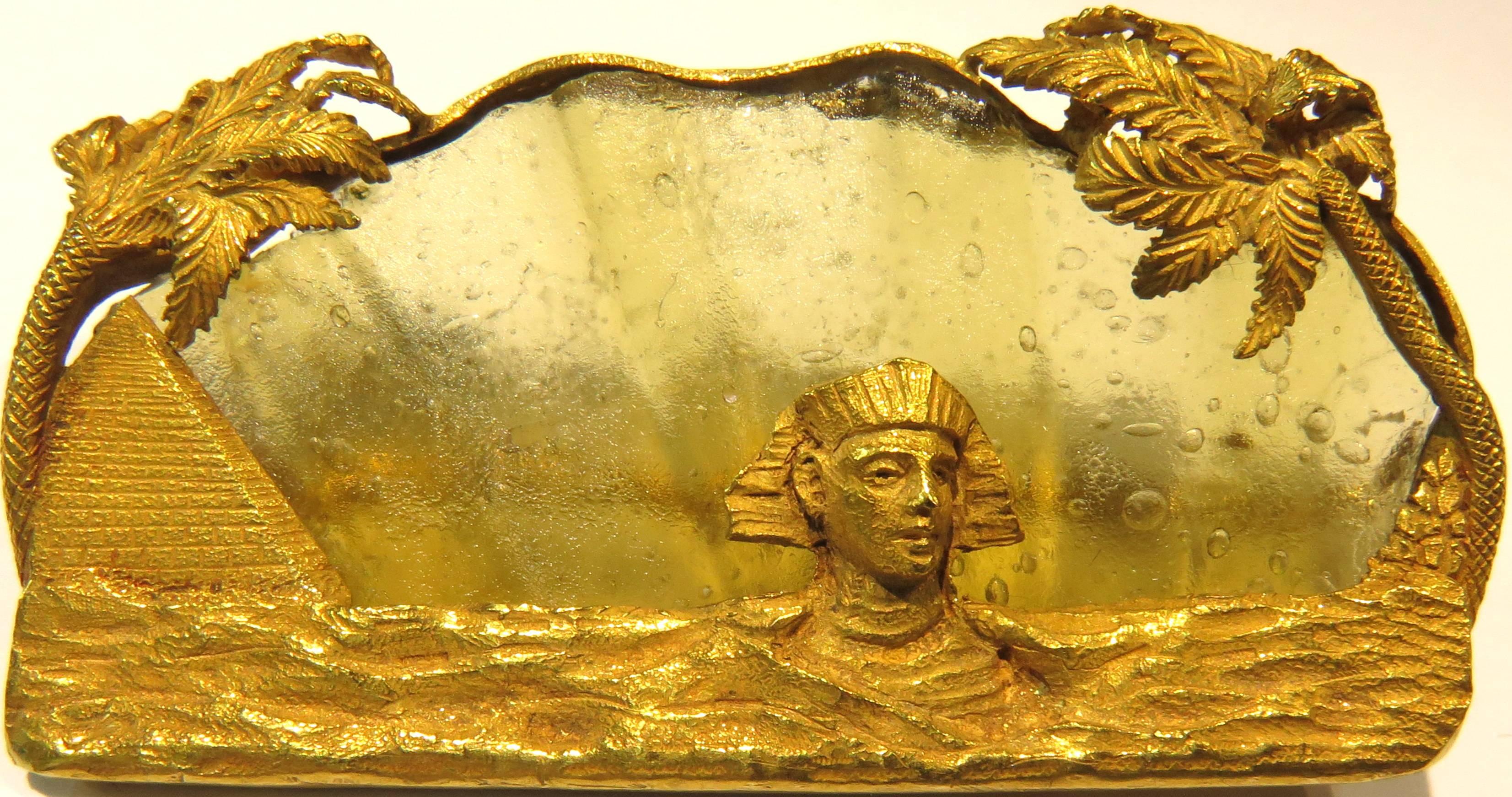 Rare Egyptian Sphinx Ancient Glass Gold Brooch 2