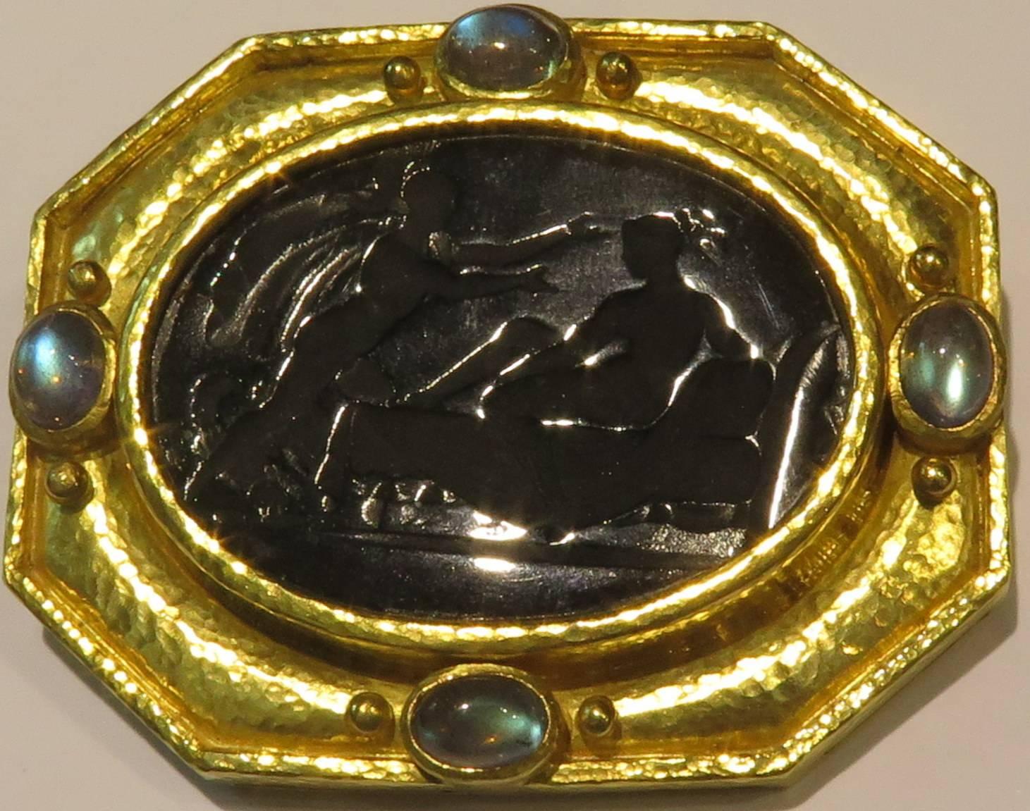 Women's or Men's Elizabeth Locke Venetian Glass Moonstone Large Gold Pin Pendant