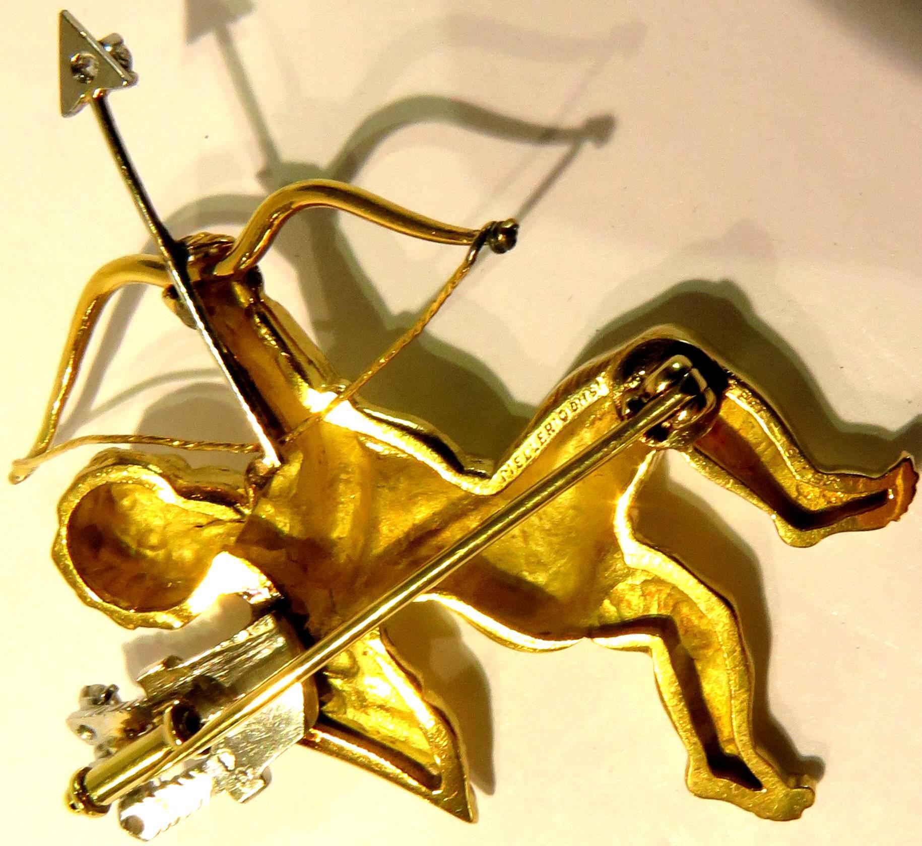 Mellerio French Cherub Gold Cupid Pin with Diamond Arrows 1