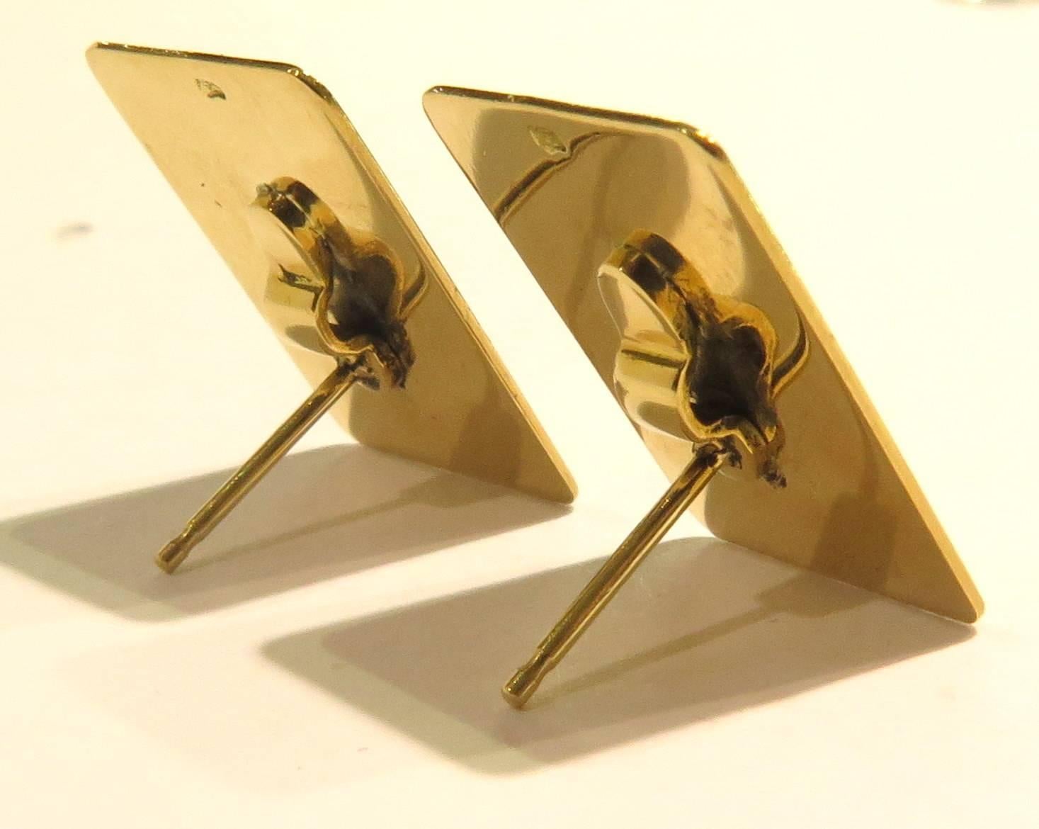 Art Deco French Enamel Playing Cards Gambling Blackjack Gold Post Earrings