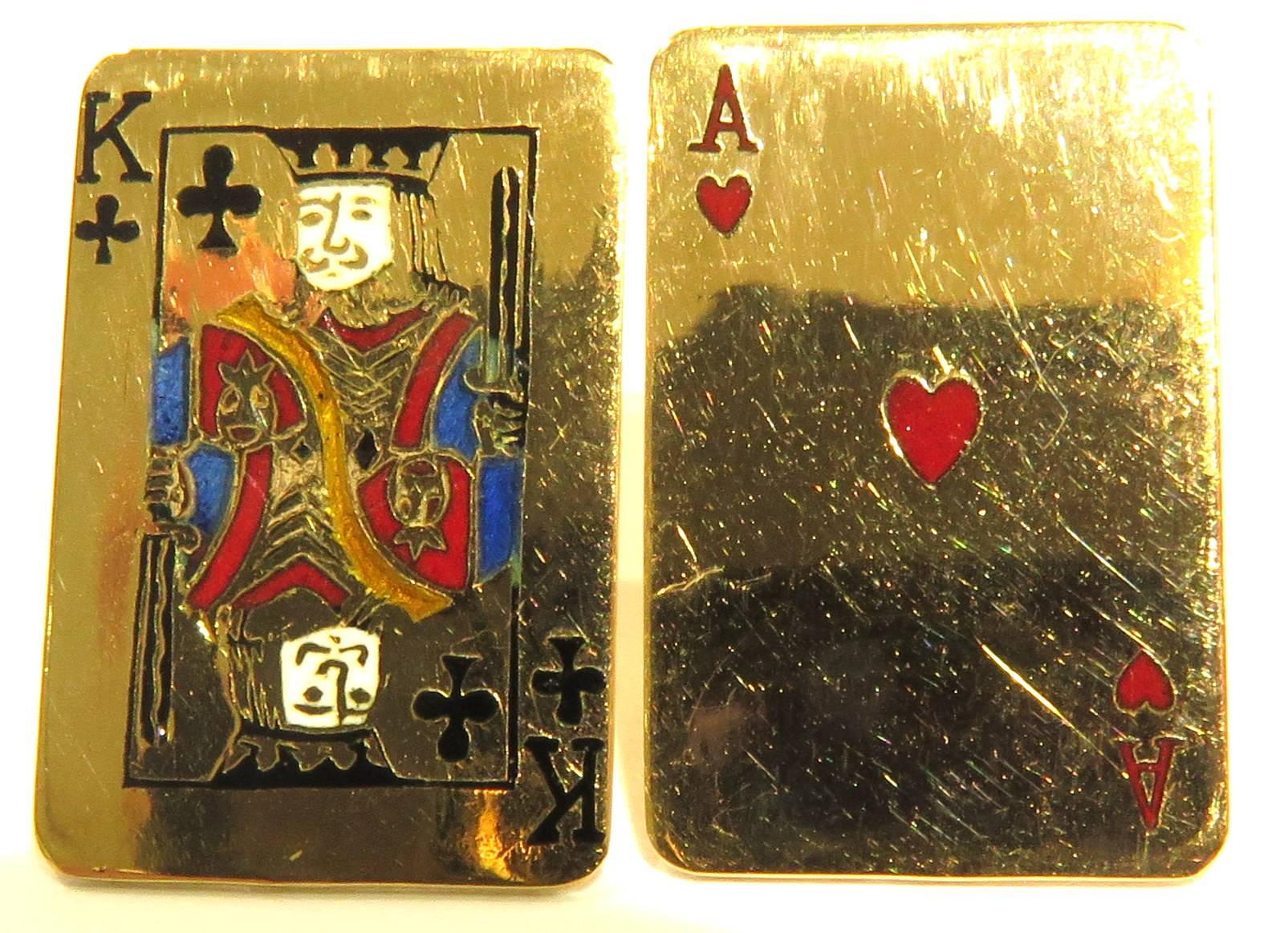 Women's or Men's French Enamel Playing Cards Gambling Blackjack Gold Post Earrings