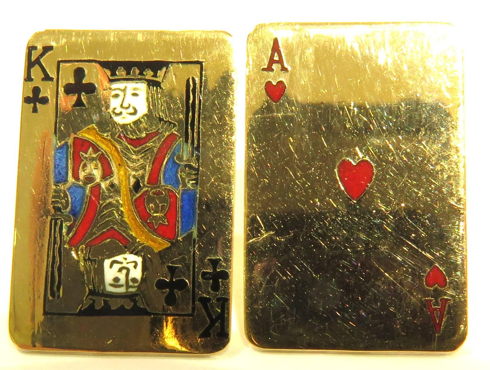 French Enamel Playing Cards Gambling Blackjack Gold Post Earrings 2