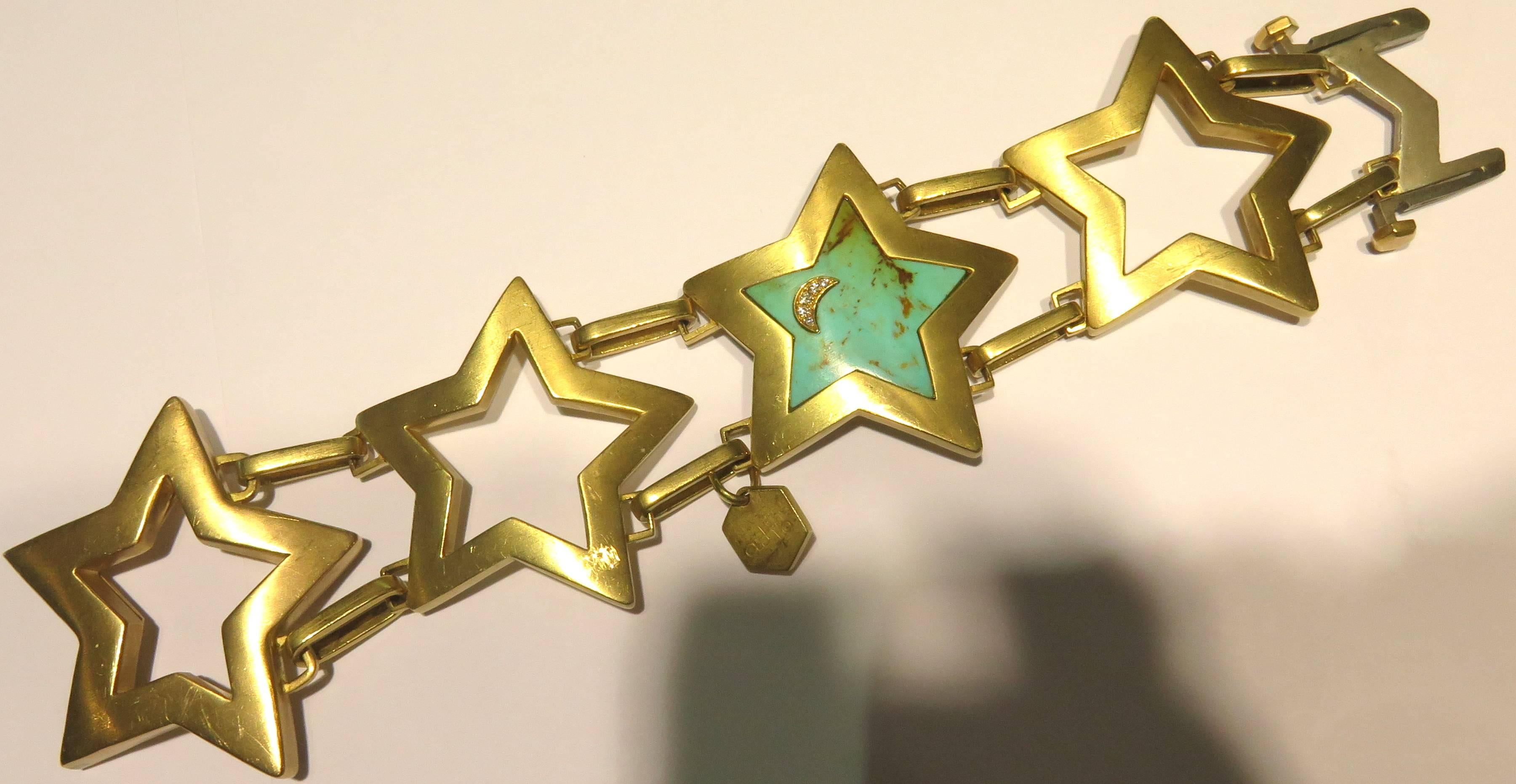 Ann Dexter-Jones Rare Turquoise Diamond Gold The Starry Night Bracelet In Excellent Condition In Palm Beach, FL