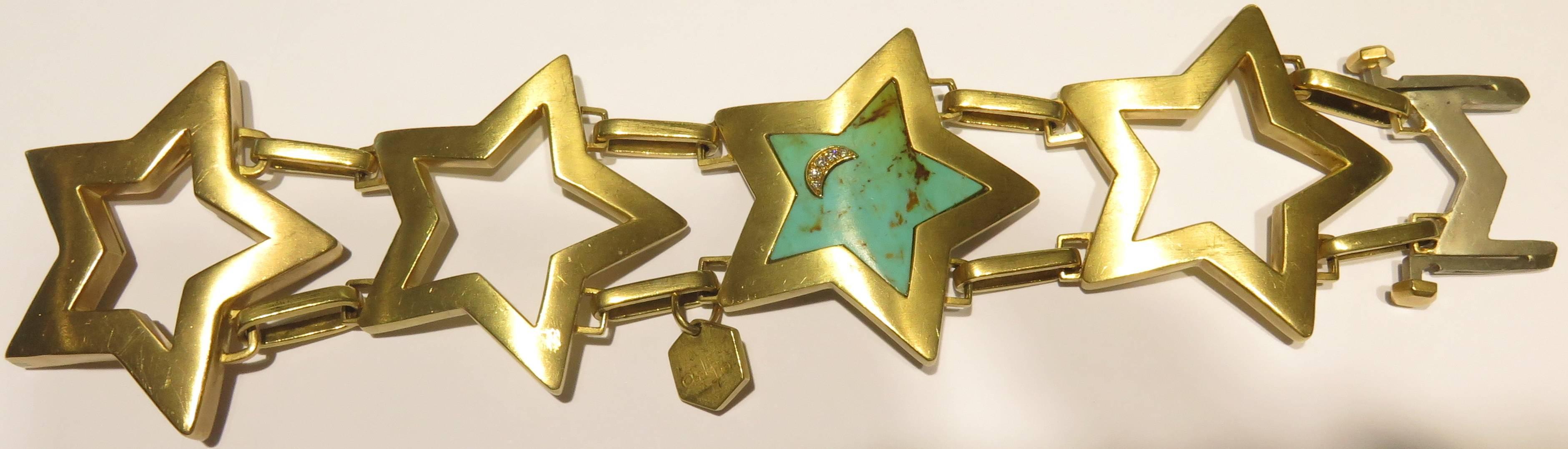 Women's or Men's Ann Dexter-Jones Rare Turquoise Diamond Gold The Starry Night Bracelet