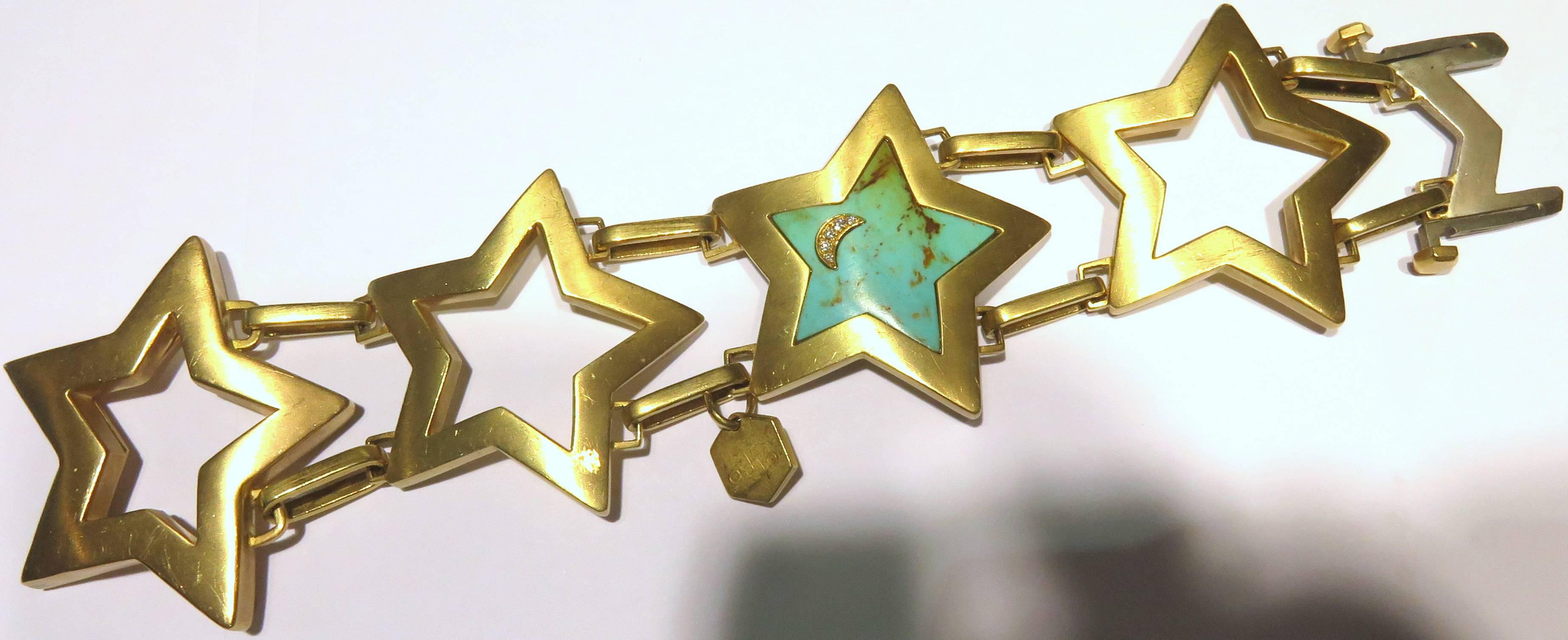 Ann Dexter-Jones Rare Turquoise Diamond Gold The Starry Night Bracelet 4