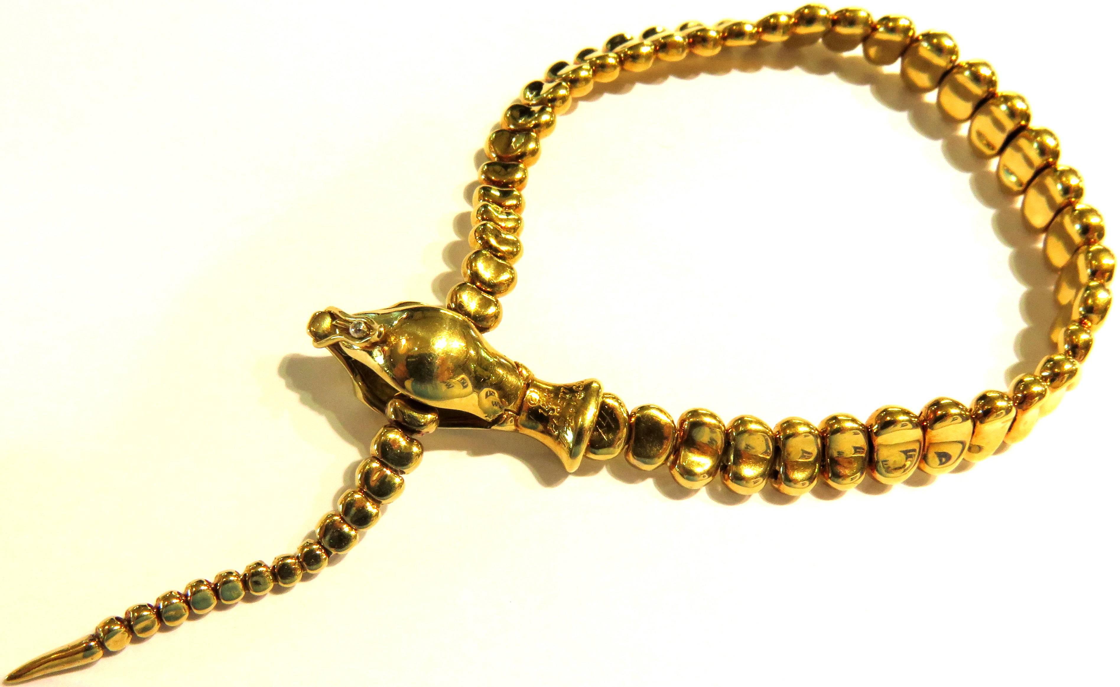 Women's or Men's Tiffany & Co. Elsa Peretti Articulated Gold Snake Adjustable Bracelet