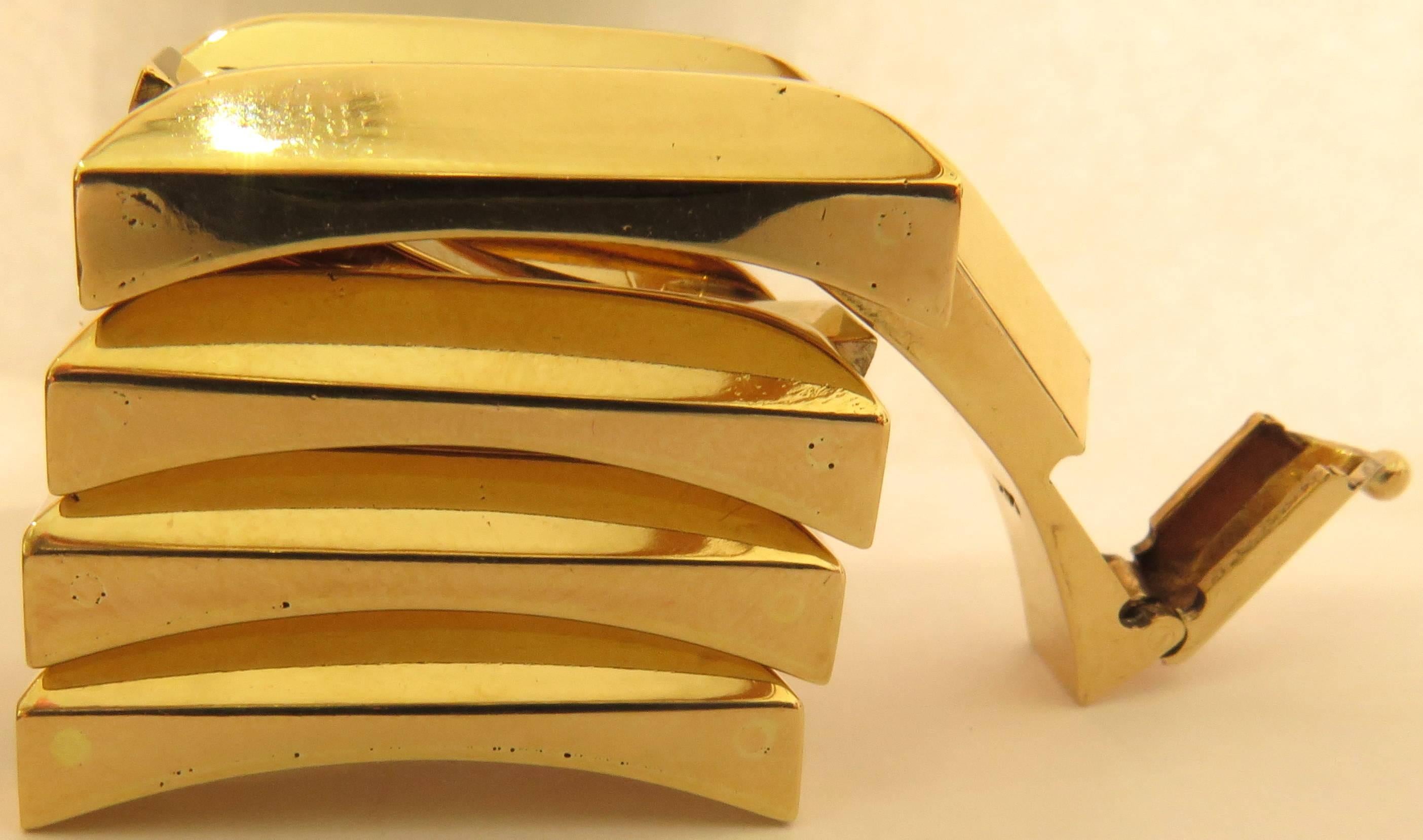 Large Rectangular Solid Link Gold Bracelet Articulated and Foldable / Stackable 1