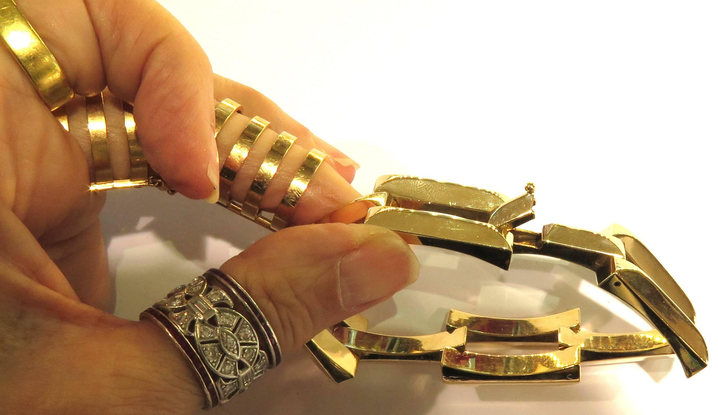 Large Rectangular Solid Link Gold Bracelet Articulated and Foldable / Stackable 2