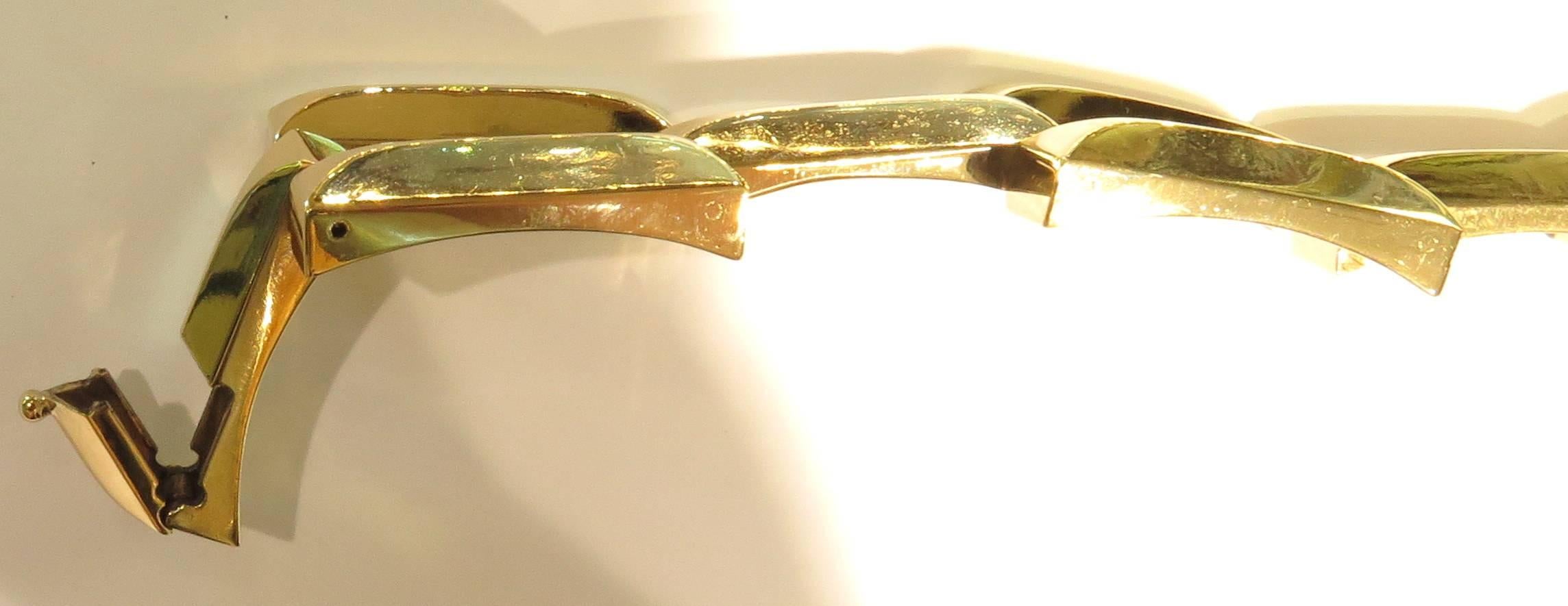 Large Rectangular Solid Link Gold Bracelet Articulated and Foldable / Stackable 3