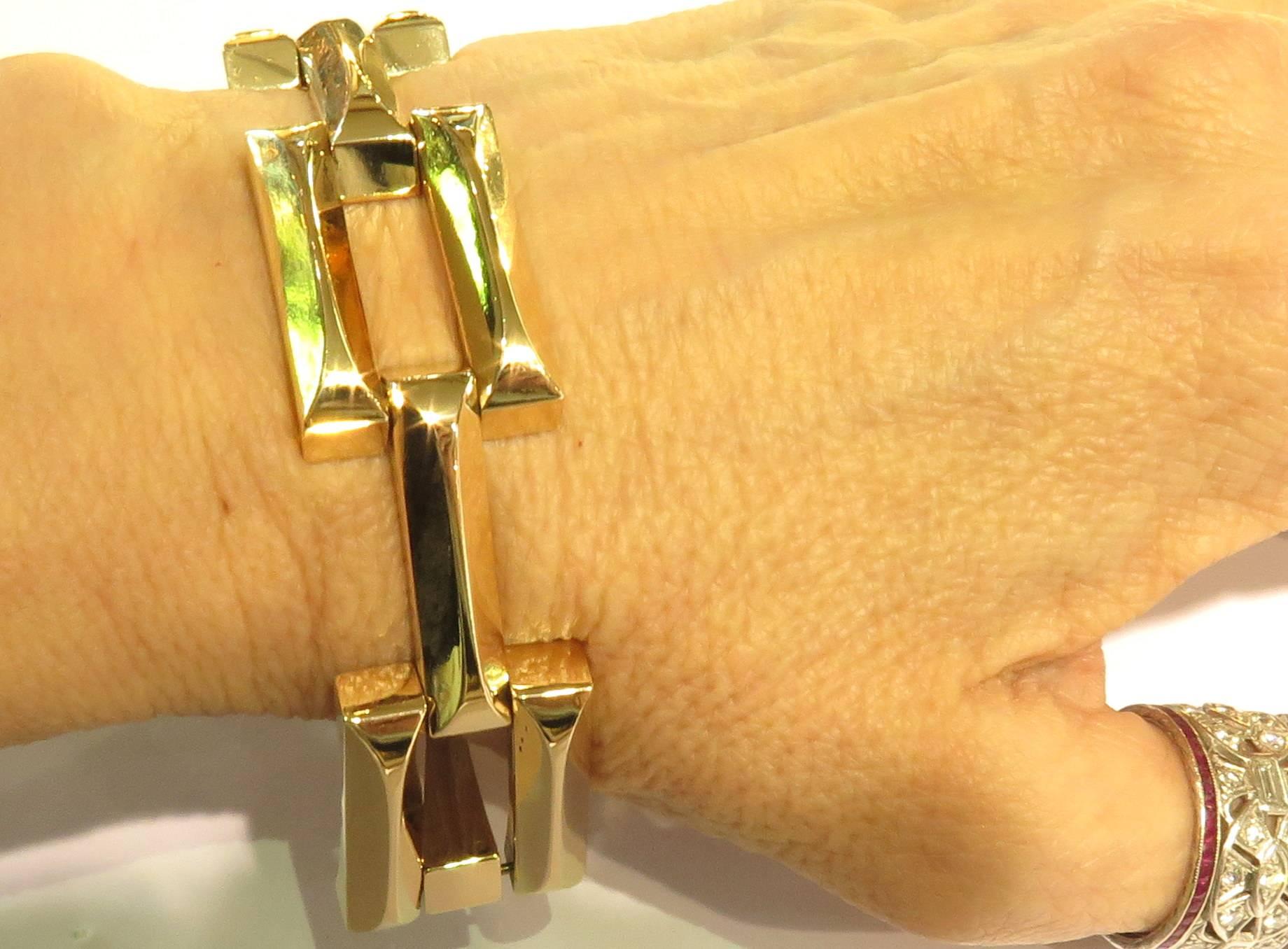 Large Rectangular Solid Link Gold Bracelet Articulated and Foldable / Stackable 4