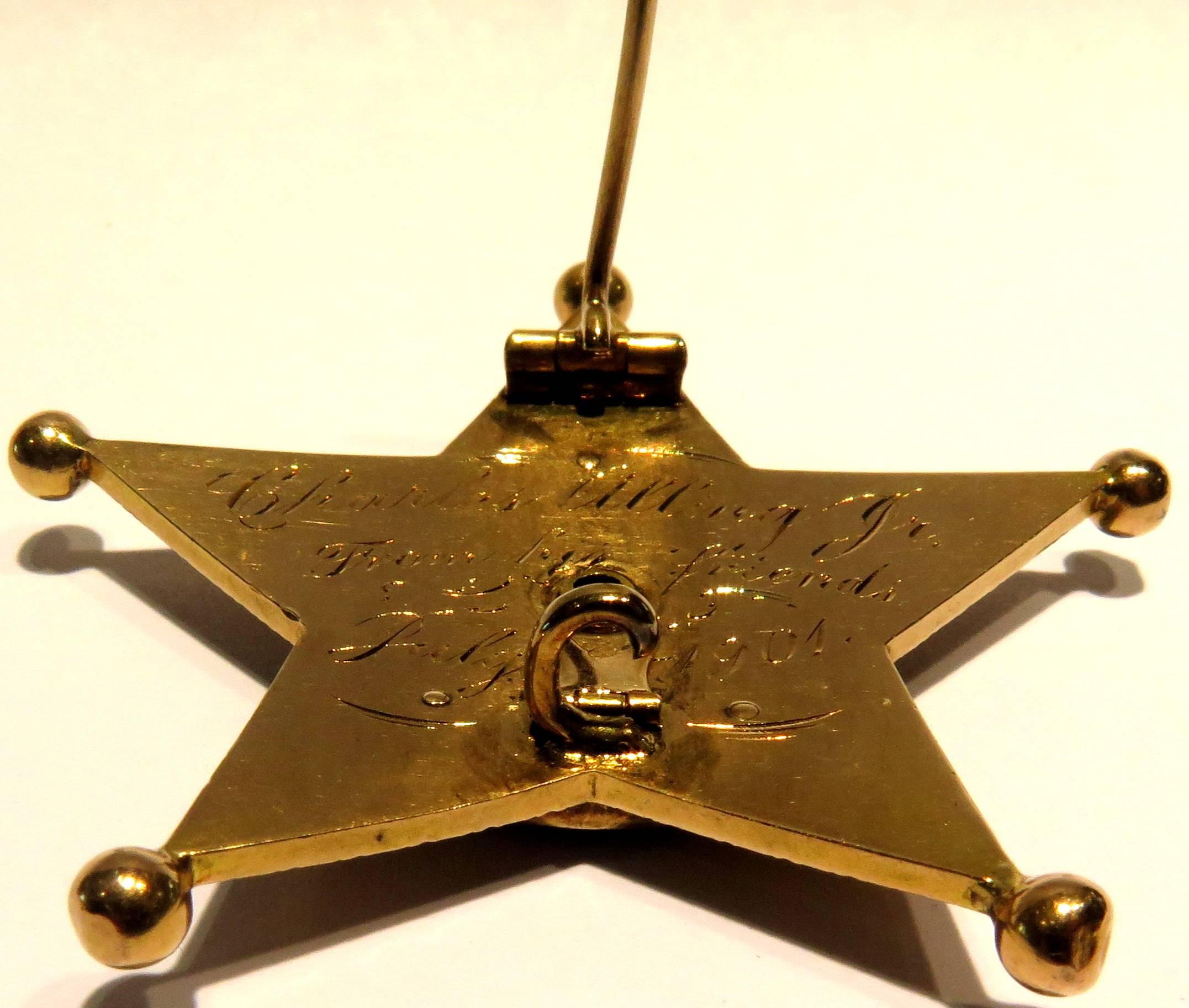 Rare Enamel Gold Chicago Police Alderman Second Ward Badge Dated 1901 In Good Condition In Palm Beach, FL