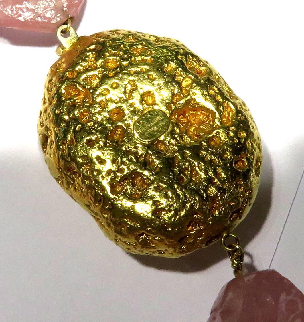Sergio Elefante Rose Quartz Bead Gold Nugget Necklace 1