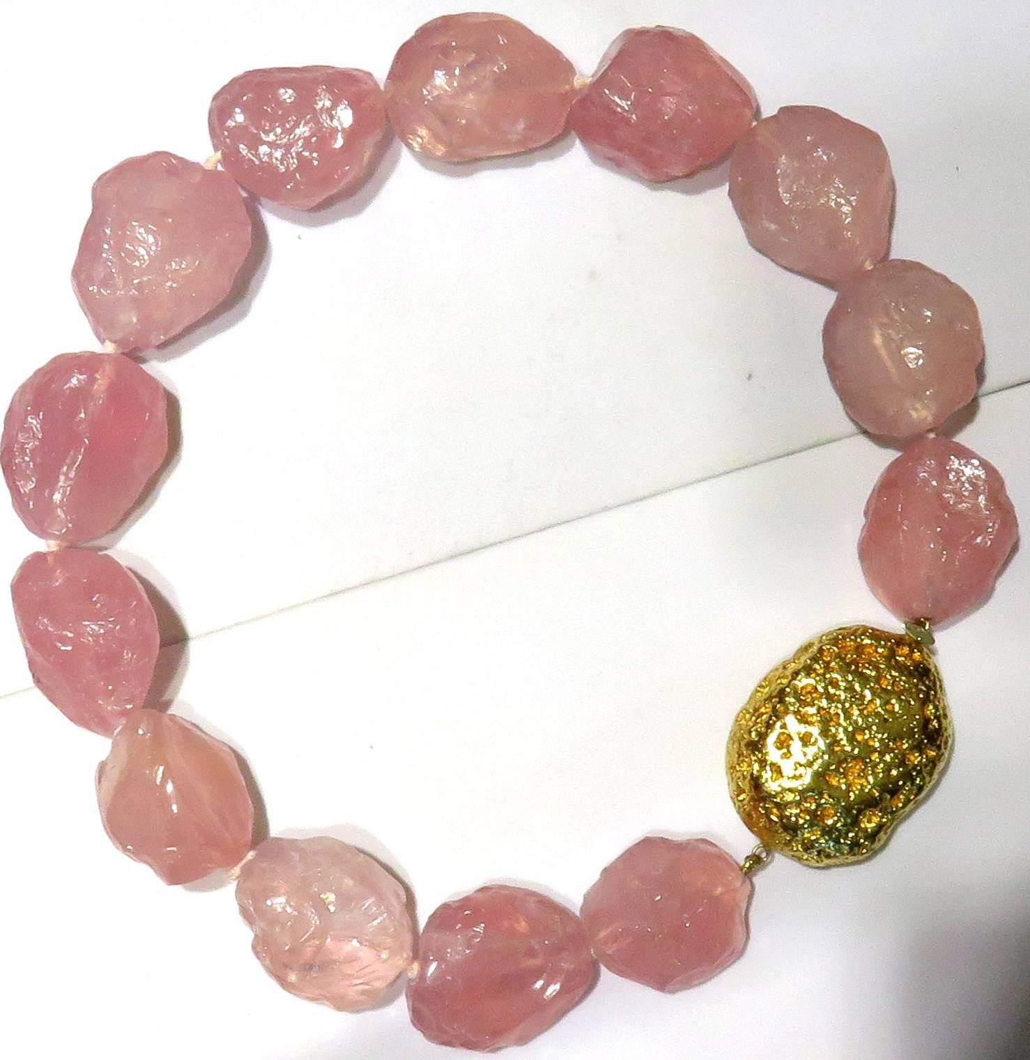 Sergio Elefante Rose Quartz Bead Gold Nugget Necklace 6