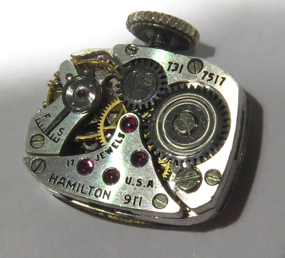 Hamilton Ladies Platinum Diamond Wristwatch In Excellent Condition For Sale In Palm Beach, FL