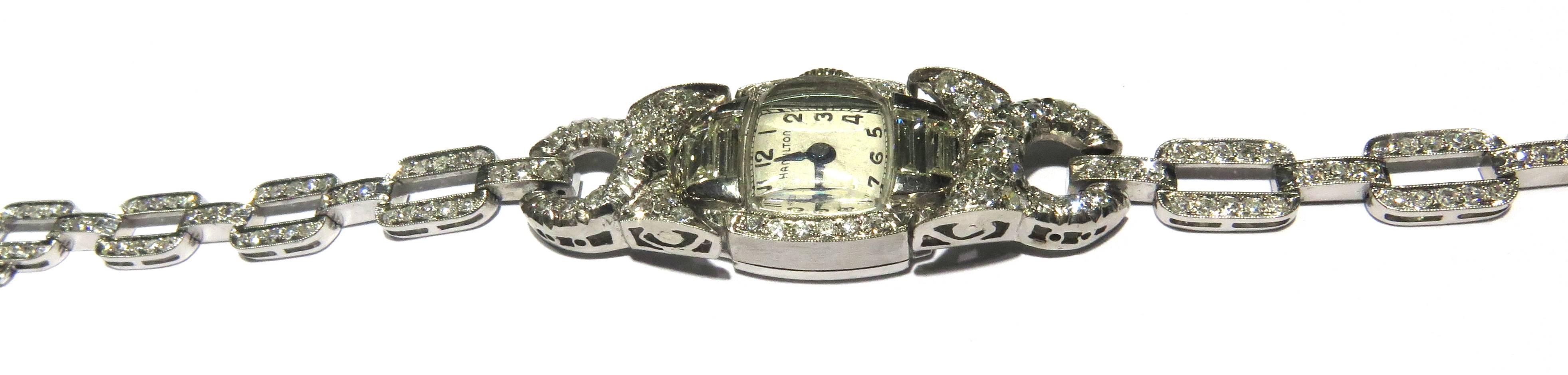 Hamilton Ladies Platinum Diamond Wristwatch For Sale 1