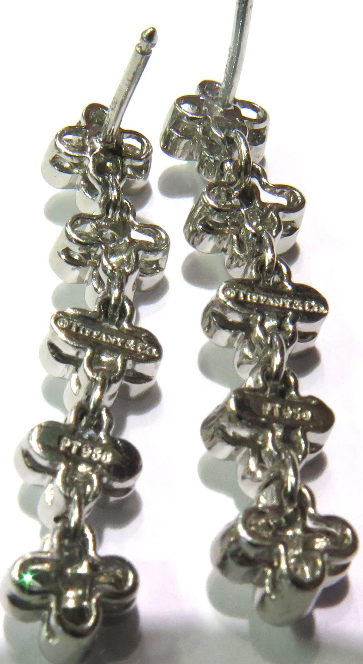 Tiffany & Co. Lace Collection Diamond Platinum Long Drop Post Earrings In Excellent Condition In Palm Beach, FL