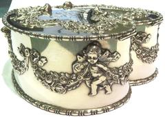 Antique Howard & Co. Large Sterling Heart with Cherubs Jewelry Box