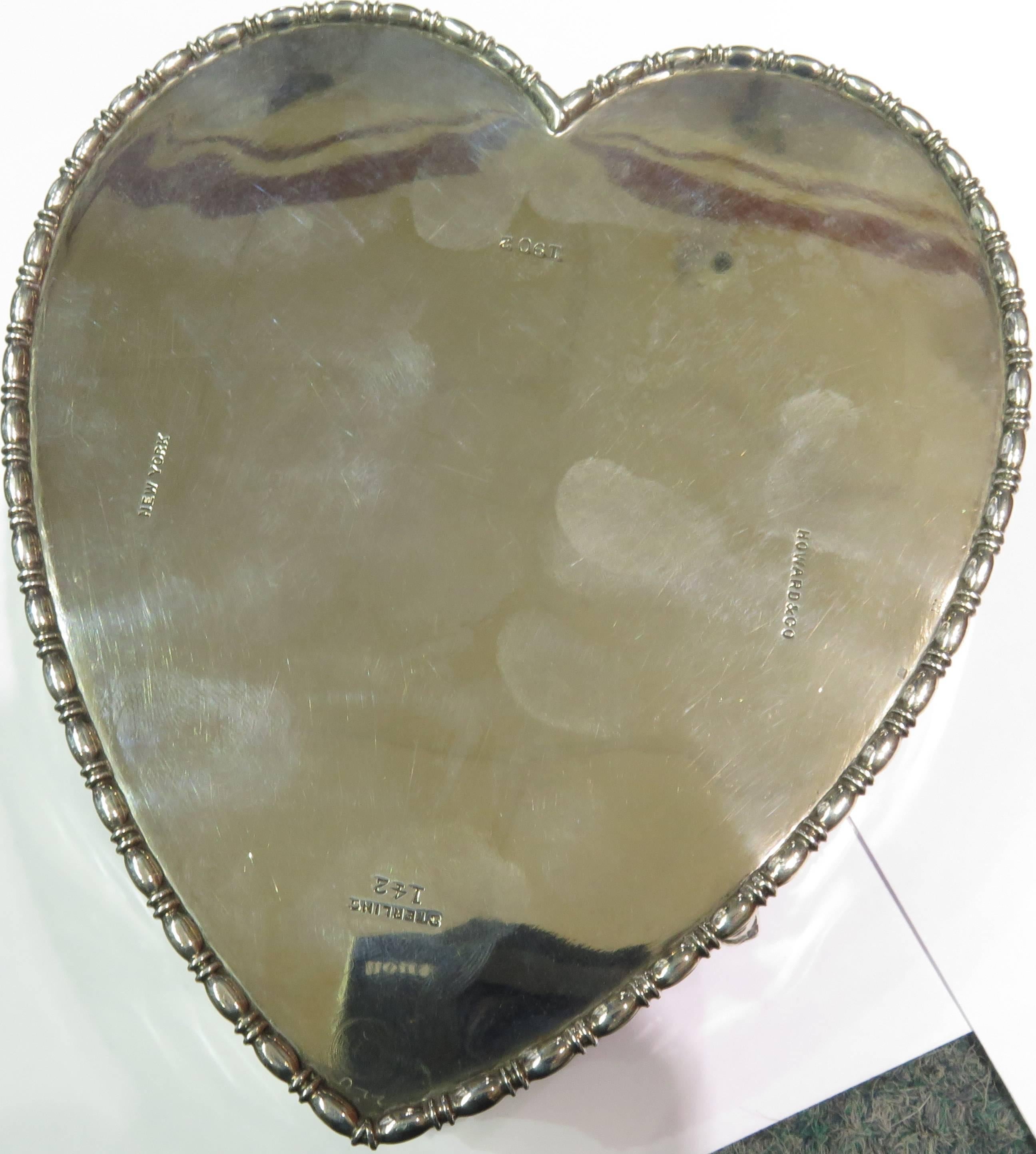 Antique Howard & Co. Large Sterling Heart with Cherubs Jewelry Box For Sale 1
