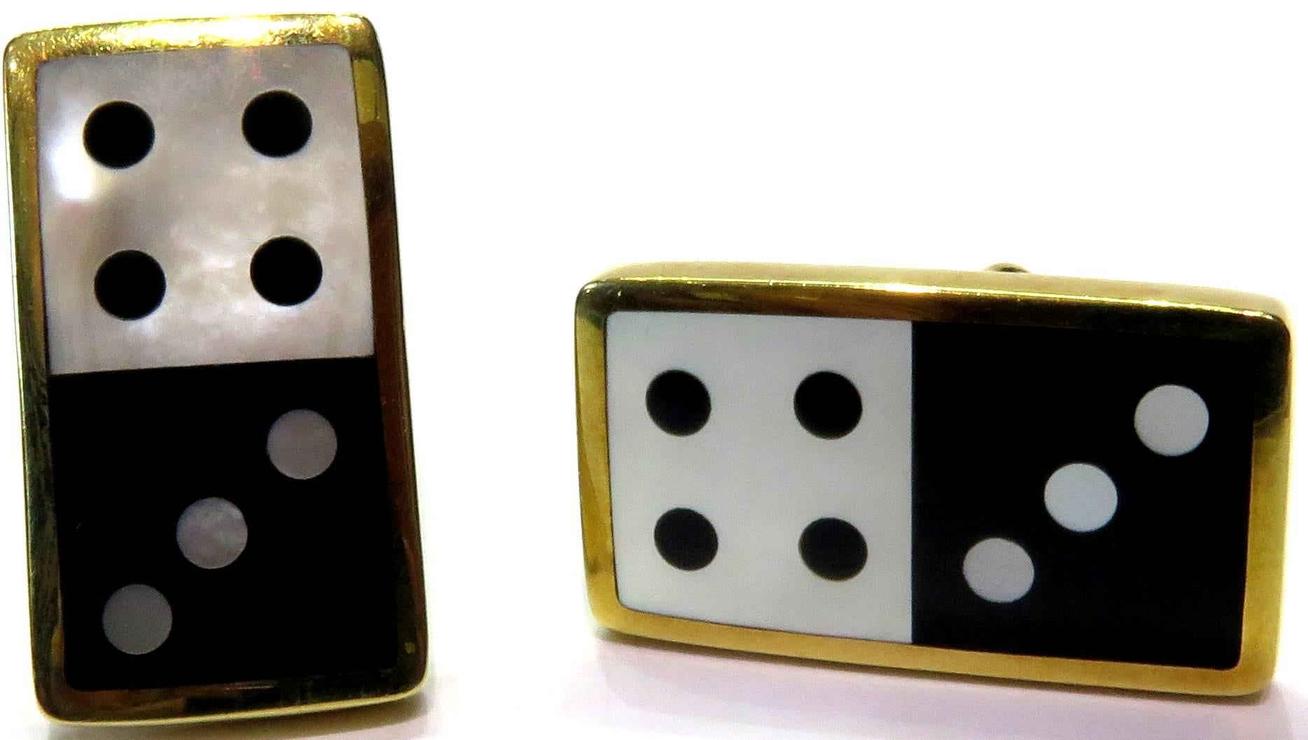Tiffany & Co. Double Dice Mother-of-Pearl Onyx Gold Earrings In Excellent Condition For Sale In Palm Beach, FL