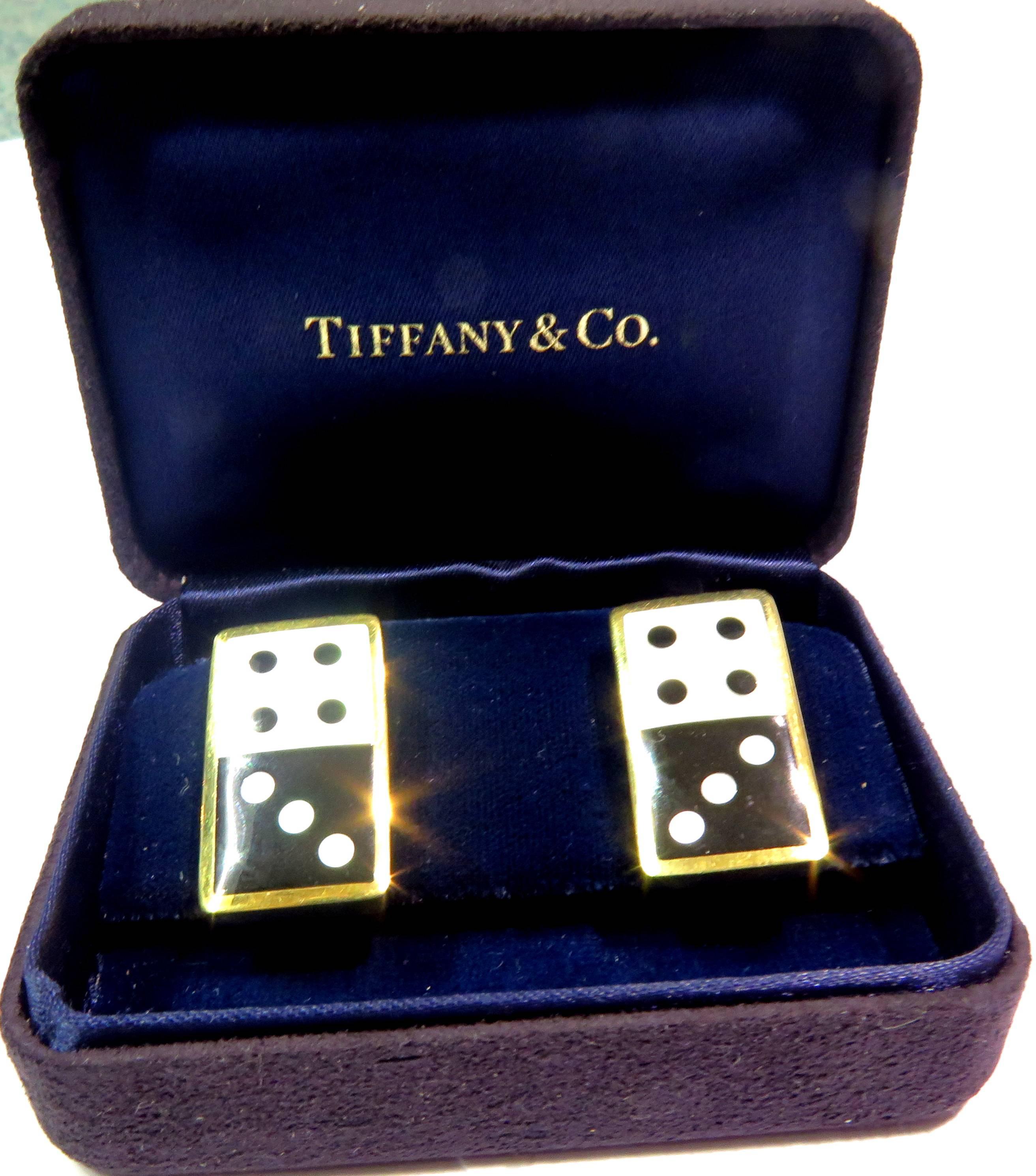 Women's or Men's Tiffany & Co. Double Dice Mother-of-Pearl Onyx Gold Earrings For Sale