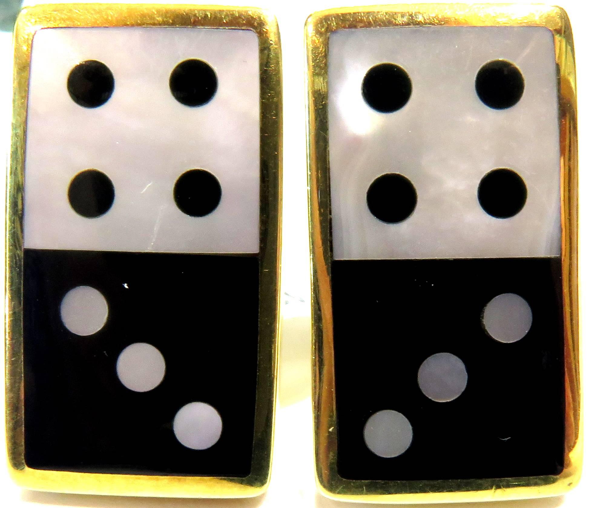 Tiffany & Co. Double Dice Mother-of-Pearl Onyx Gold Earrings For Sale 1