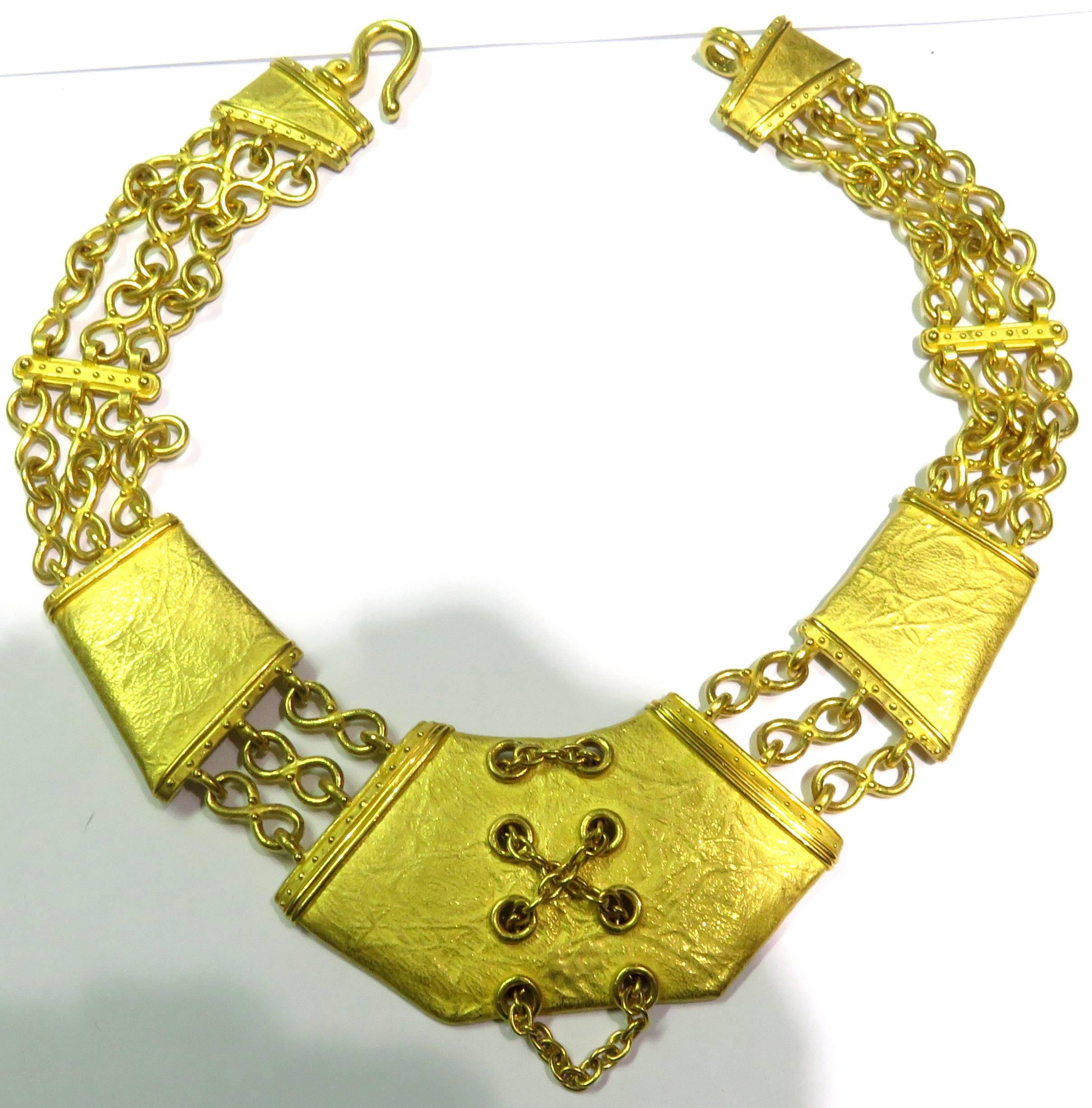 Extraordinary Denise Roberge Edgy Gold Corset Necklace In Excellent Condition In Palm Beach, FL