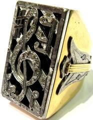 Ornate 1st Prize Paris Conservatory Music 1952 Large Gold Diamond Onyx Ring