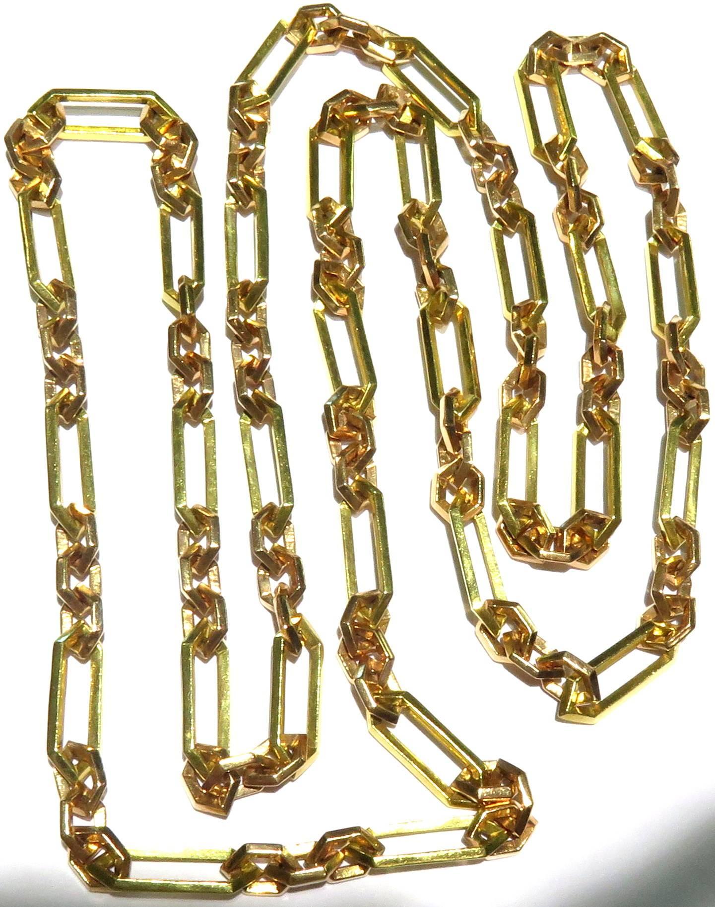 1940s Architectural Long Rose and Yellow Gold Chain Necklace 3