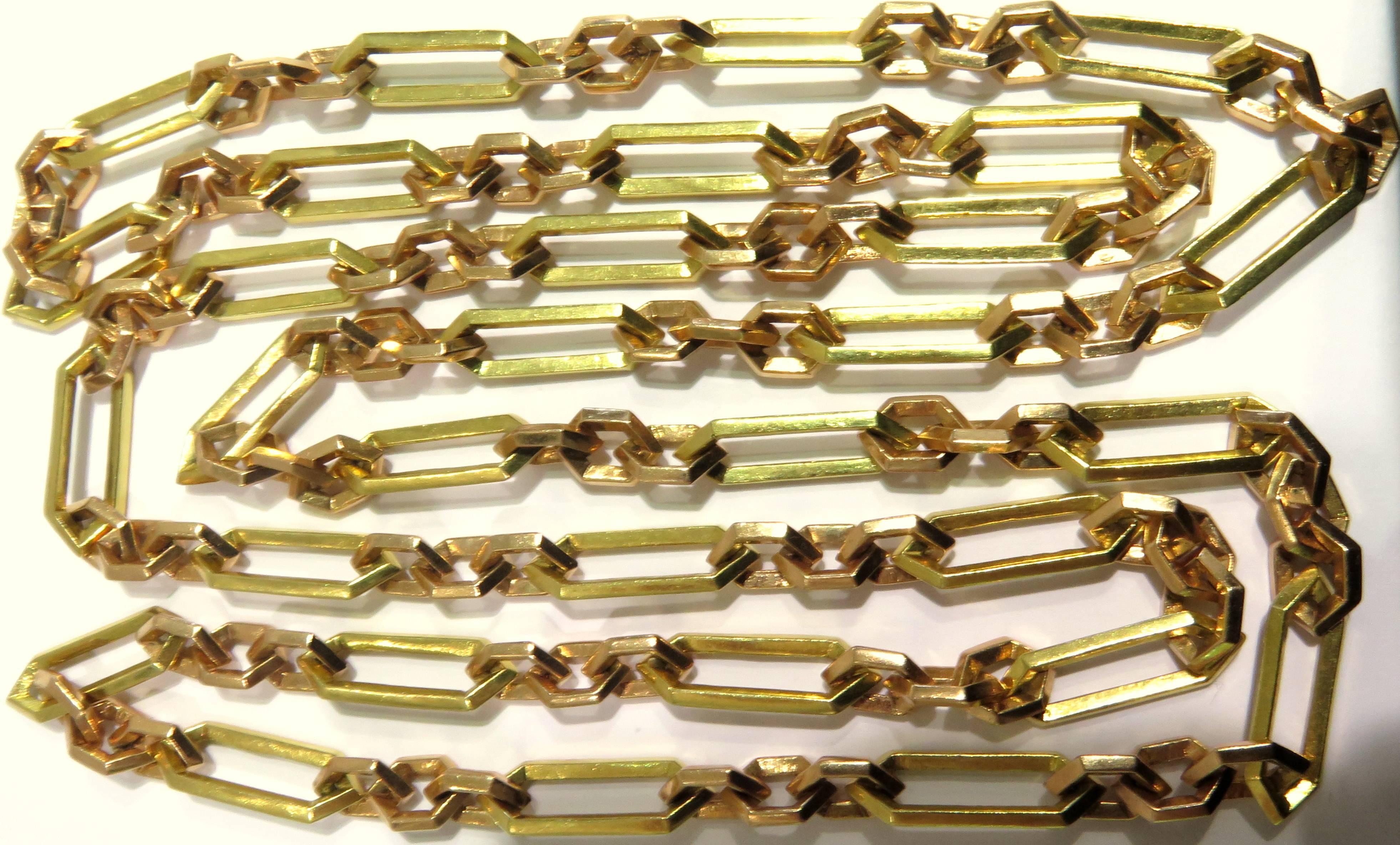 1940s Architectural Long Rose and Yellow Gold Chain Necklace 4
