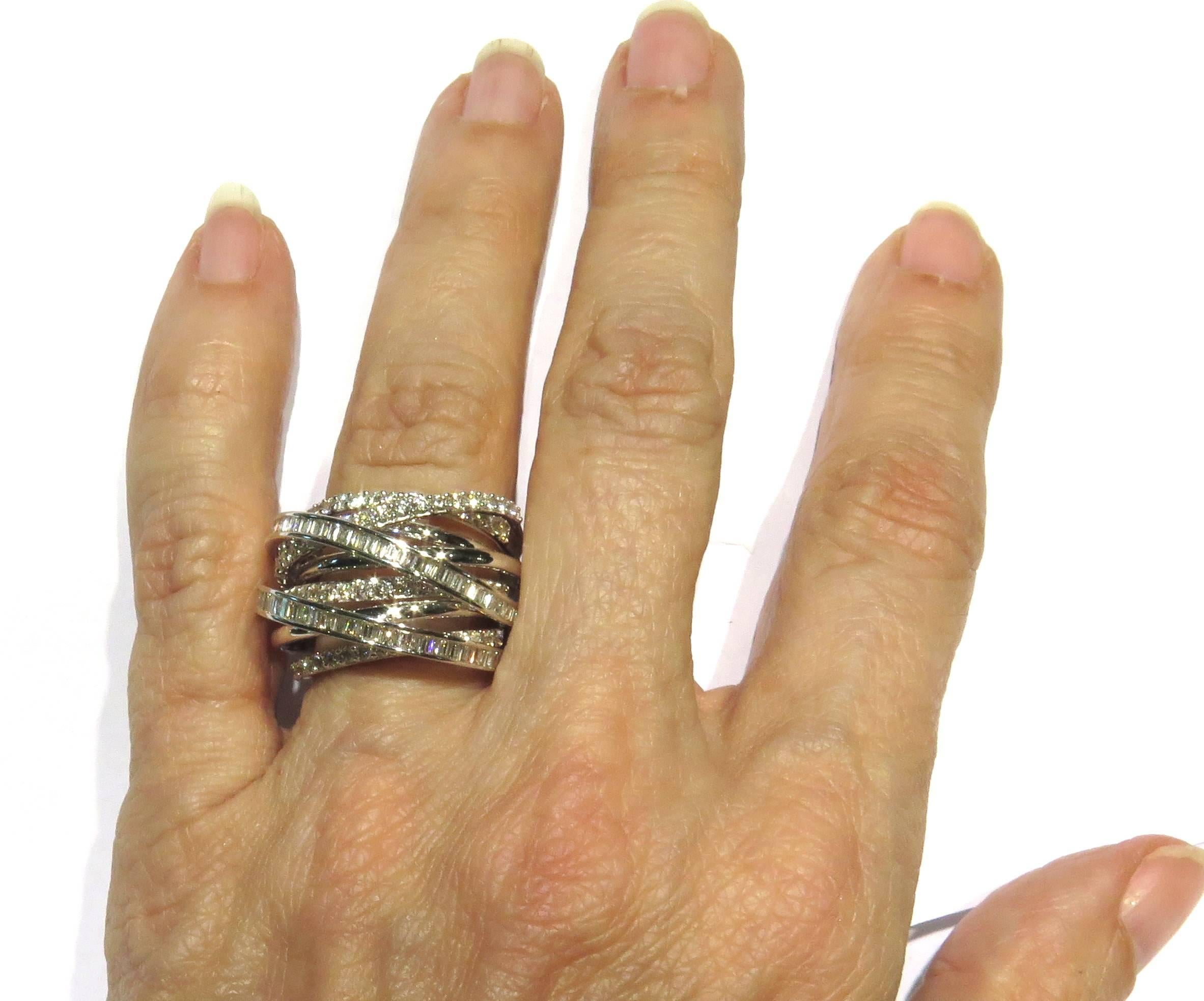 Women's or Men's Dramatic Diamond White Gold Nine Band Ring