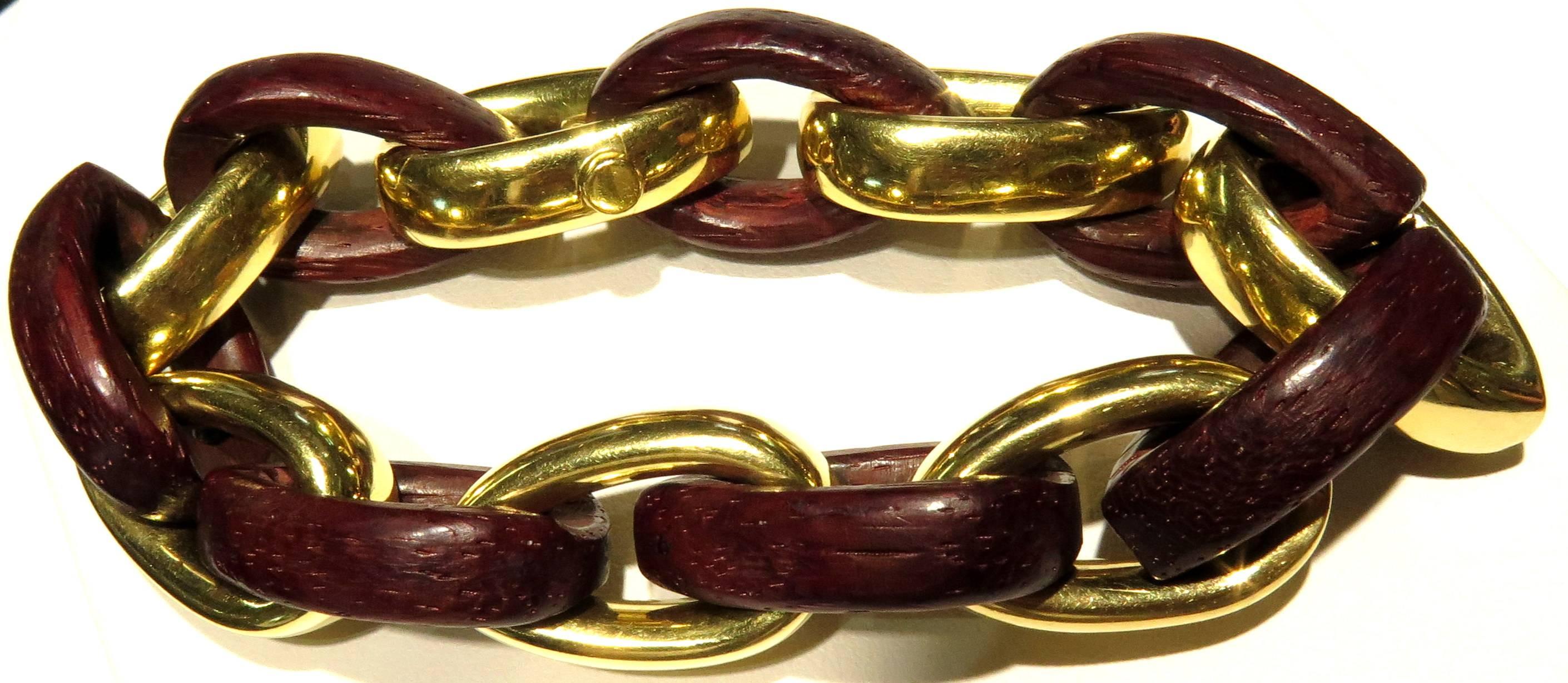 Uniquely Shaped Gold Wood Large Link Bracelet 1