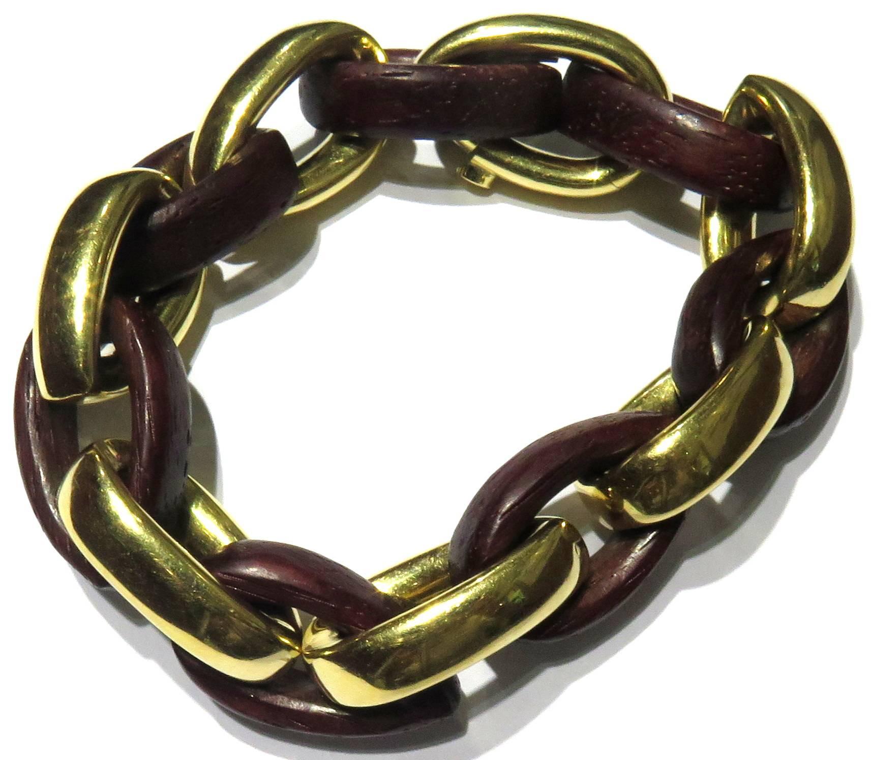 Uniquely Shaped Gold Wood Large Link Bracelet 3