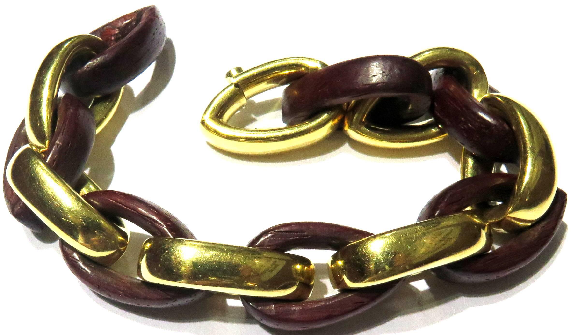 Uniquely Shaped Gold Wood Large Link Bracelet 4