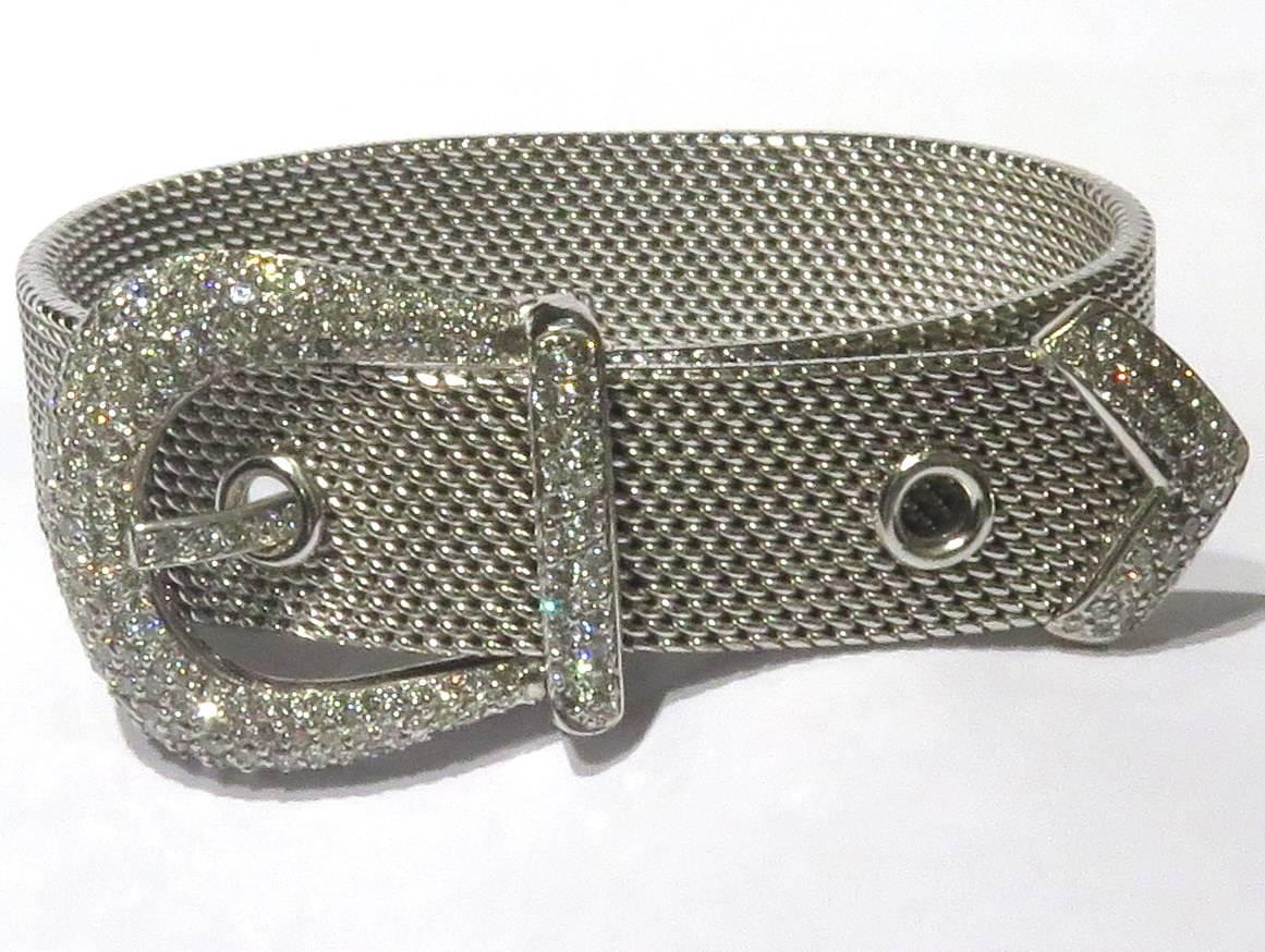 Timeless Diamond White Gold Mesh Heavy Buckle Bracelet In Excellent Condition In Palm Beach, FL