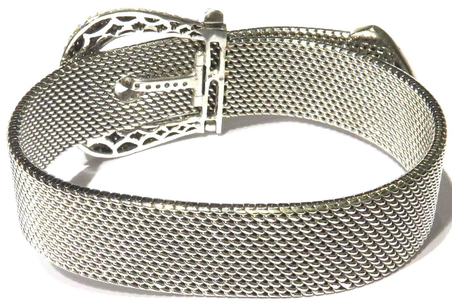 Women's or Men's Timeless Diamond White Gold Mesh Heavy Buckle Bracelet